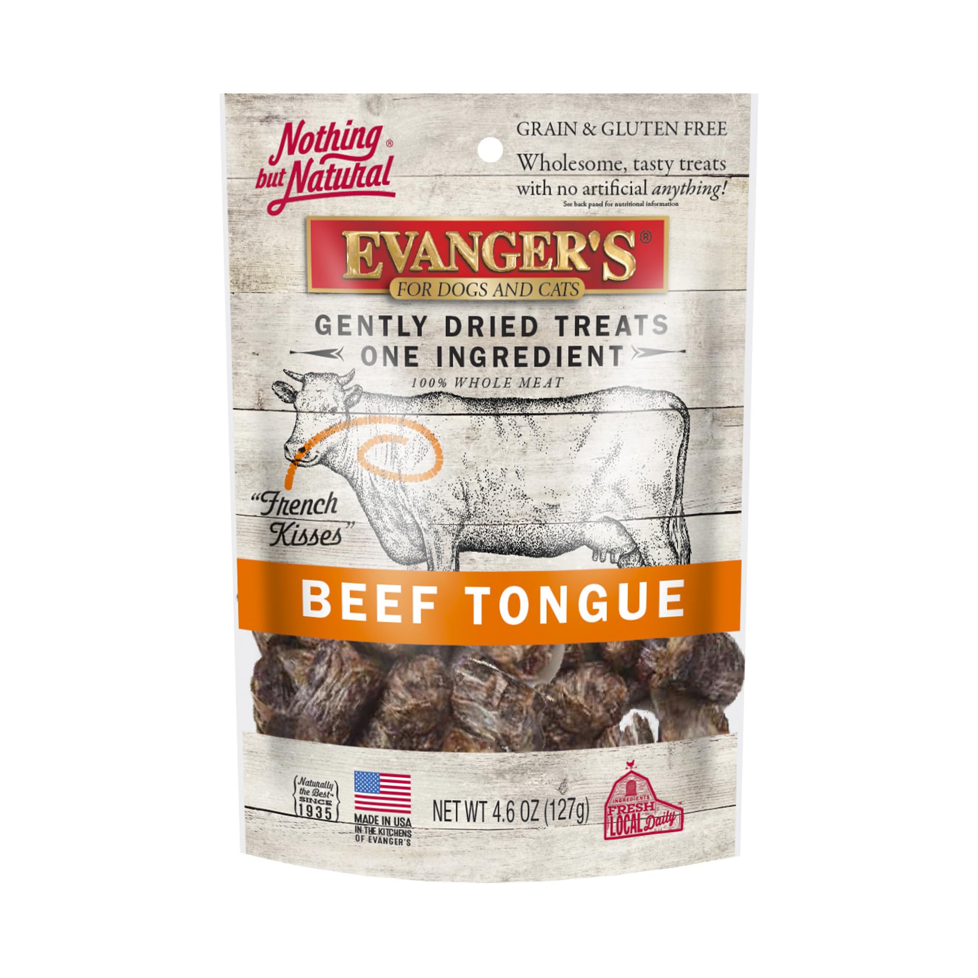 Evangers Nothing But Natural Gently Dried Beef Tongue Treats for Dogs & Cats - 4.6 oz - Single-Ingredient, Grain-Free, Protein 