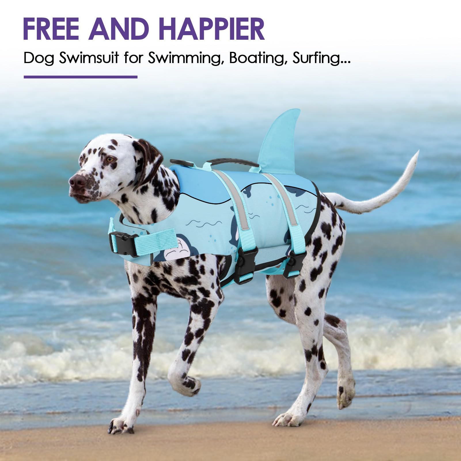 Dog Life Jacket, Large Dog Life Vest for Swimming Boating, Shark Life Jackets for Small Medium Large Dogs, Reflective Dog Lifesa