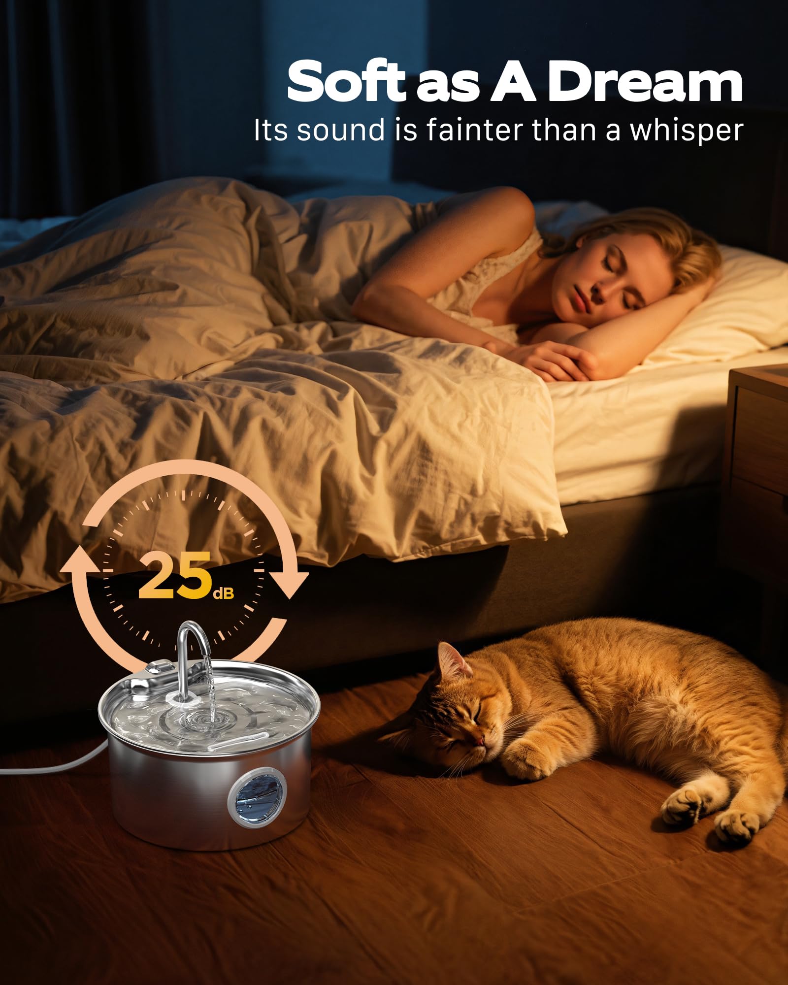 Cat Water Fountain Stainless Steel: Cat Fountain for Drinking - 88oz/2.6L Pet Water Fountain for Cats Indoor - Quiet Cats Water