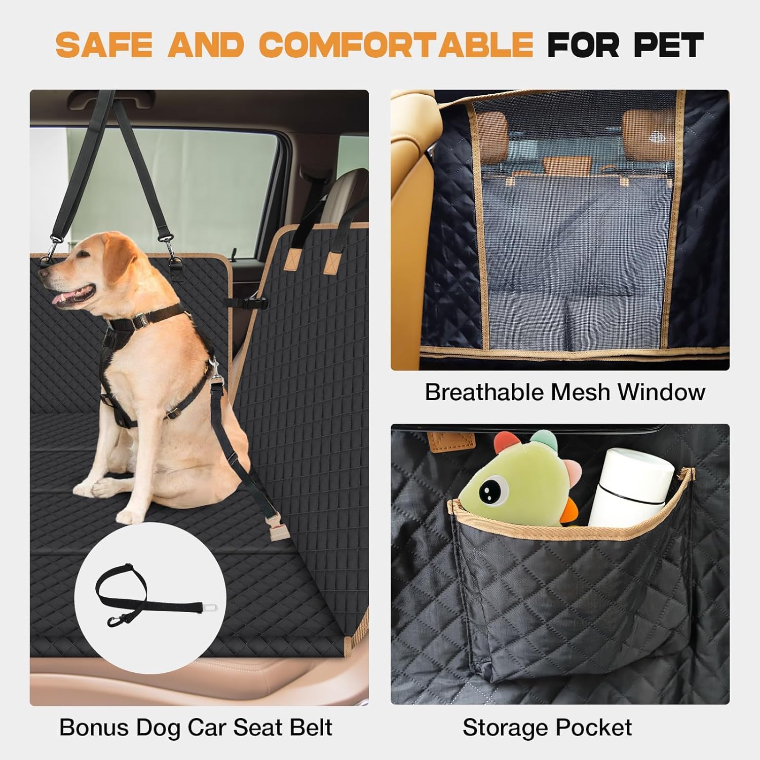 Lekespring Dog Seat Cover For Back Seat Hard Bottom, Dog Hammock For Car, Backseat Cover For Dogs In Car, Black