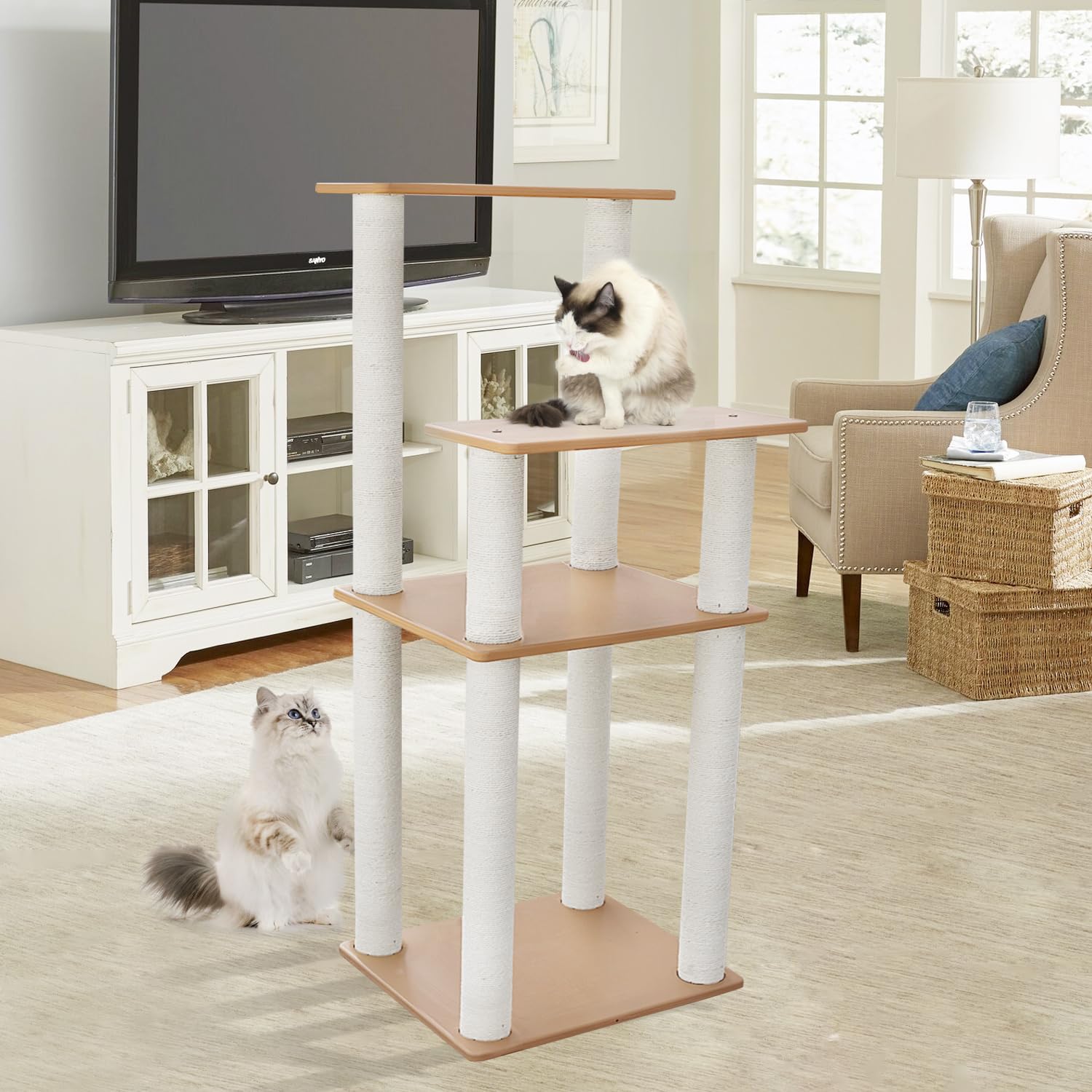 Maohegou 46In Outdoor Cat Tree Tower For Outdoor Cats,Cat Catio,Deck,Backyard,Sunroom And Patio Large Cat Tree Tower With Cat Sc