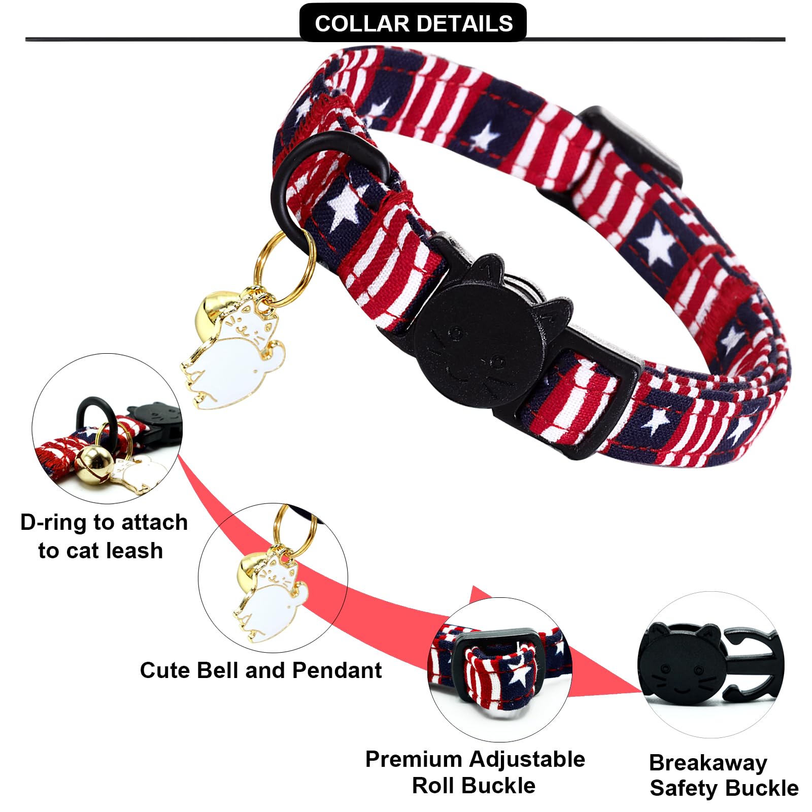 Lionheart Glory St Patrick Cat Collar Breakaway With Bell & Pendant, 2 Pack Kitten Collar Pink Green Lucky Colver Cats Collar So