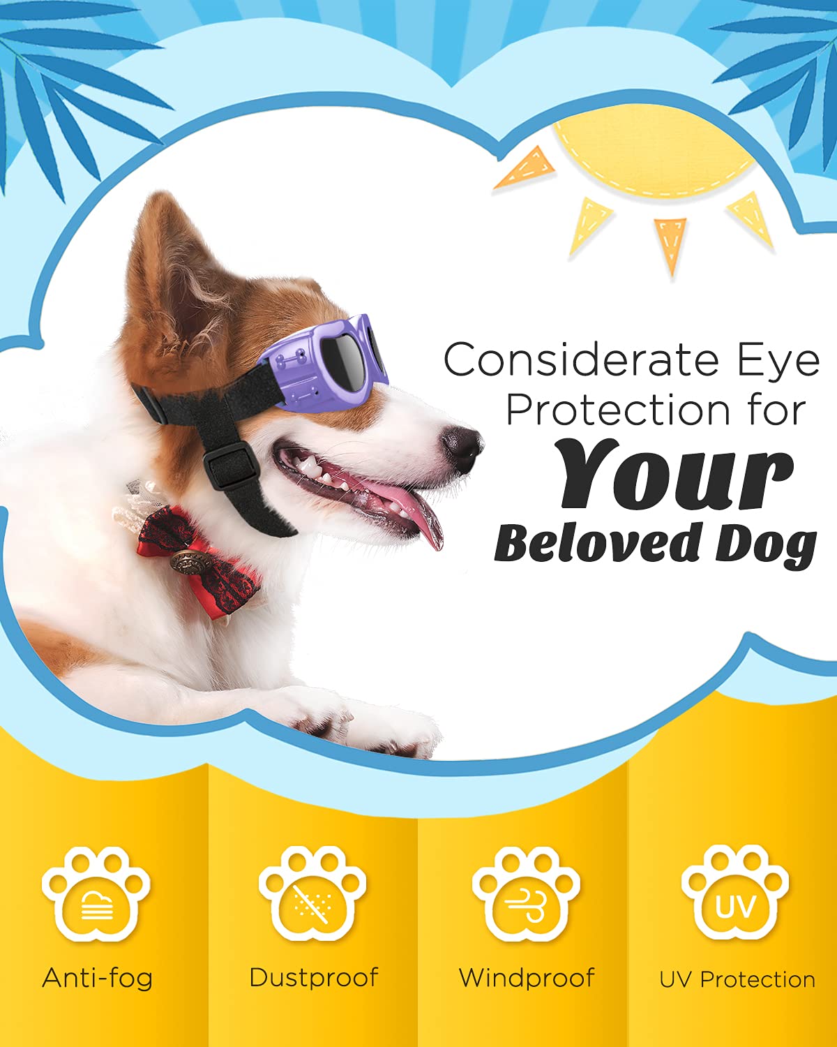 Lewondr Dog Sunglasses Small Breed, Dog Goggles Uv Protection For Small Dogs Eye Protection With Adjustable Strap Windproof Anti
