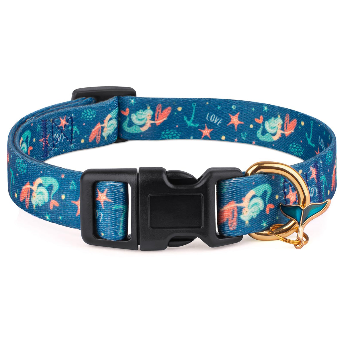 Handmade Dog Collar for Small Medium Large Dogs,Blue Mermaid with Pendant Fall and Winter Fashions Dog Collar,Ideal for Girl Dog