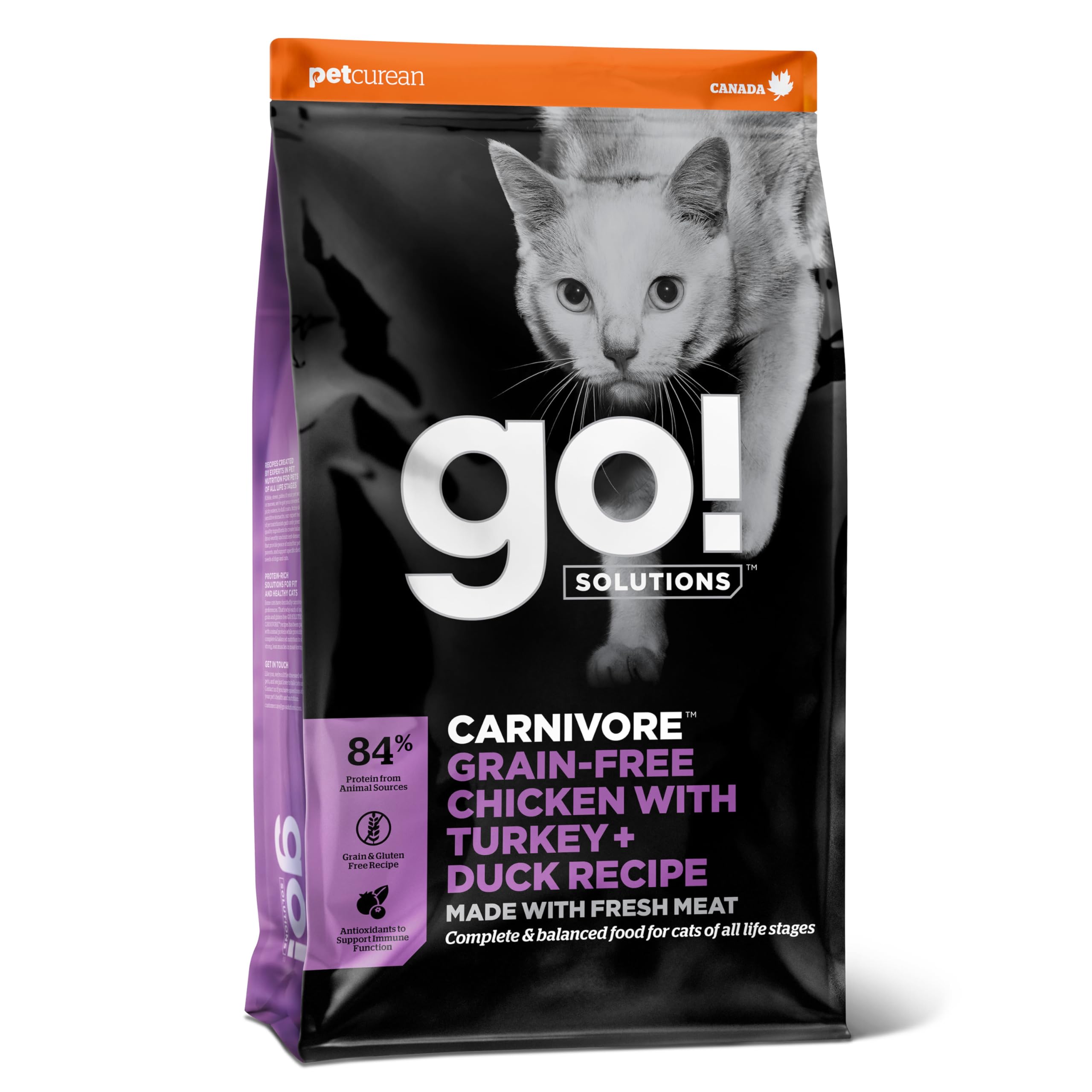 Go! Solutions Carnivore, Grain-Free, Protein Rich Dry Cat Food, Chicken, Turkey and Duck Recipe, 3 lb Bag