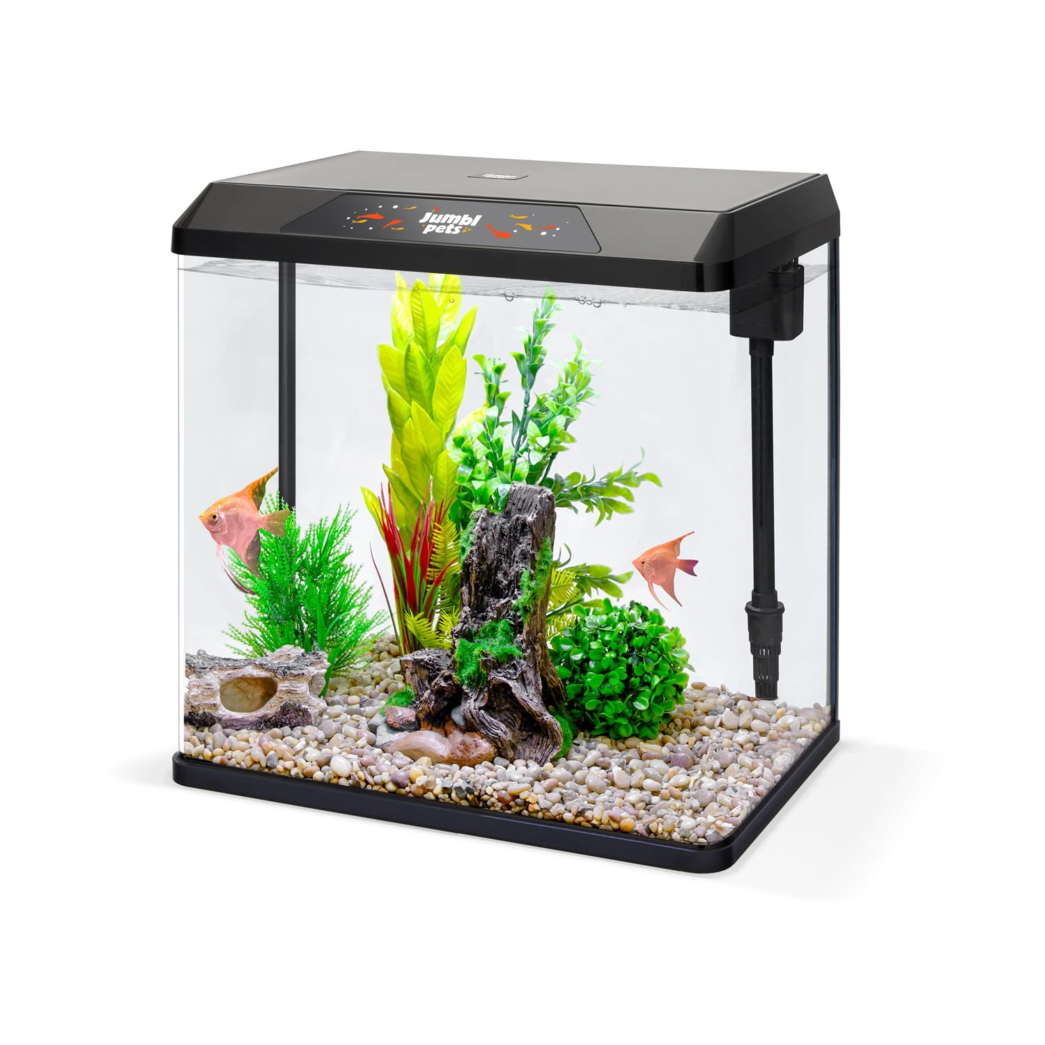 JumblPets Starter Fish Aquarium Kit, 4 Gallon, Complete Beginner Glass Fish Tanks Set with LED Lighting, Internal Filtration Sys