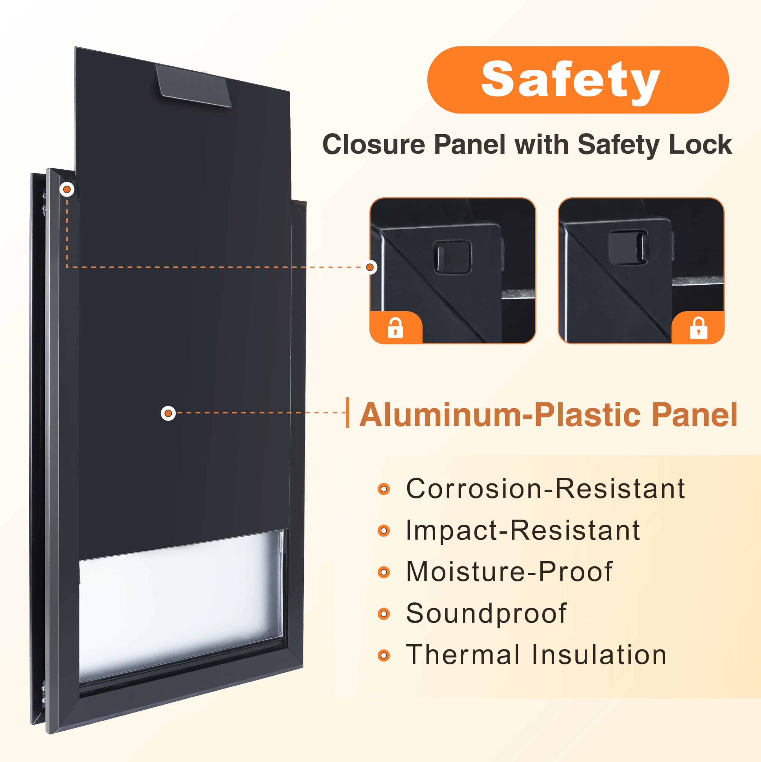 HANIML Aluminum Alloy Dog Door for Large Dogs - Black, Insulated Flap with Closure Panel and Safety Locks, Model Aluminum Large Dog Door-L