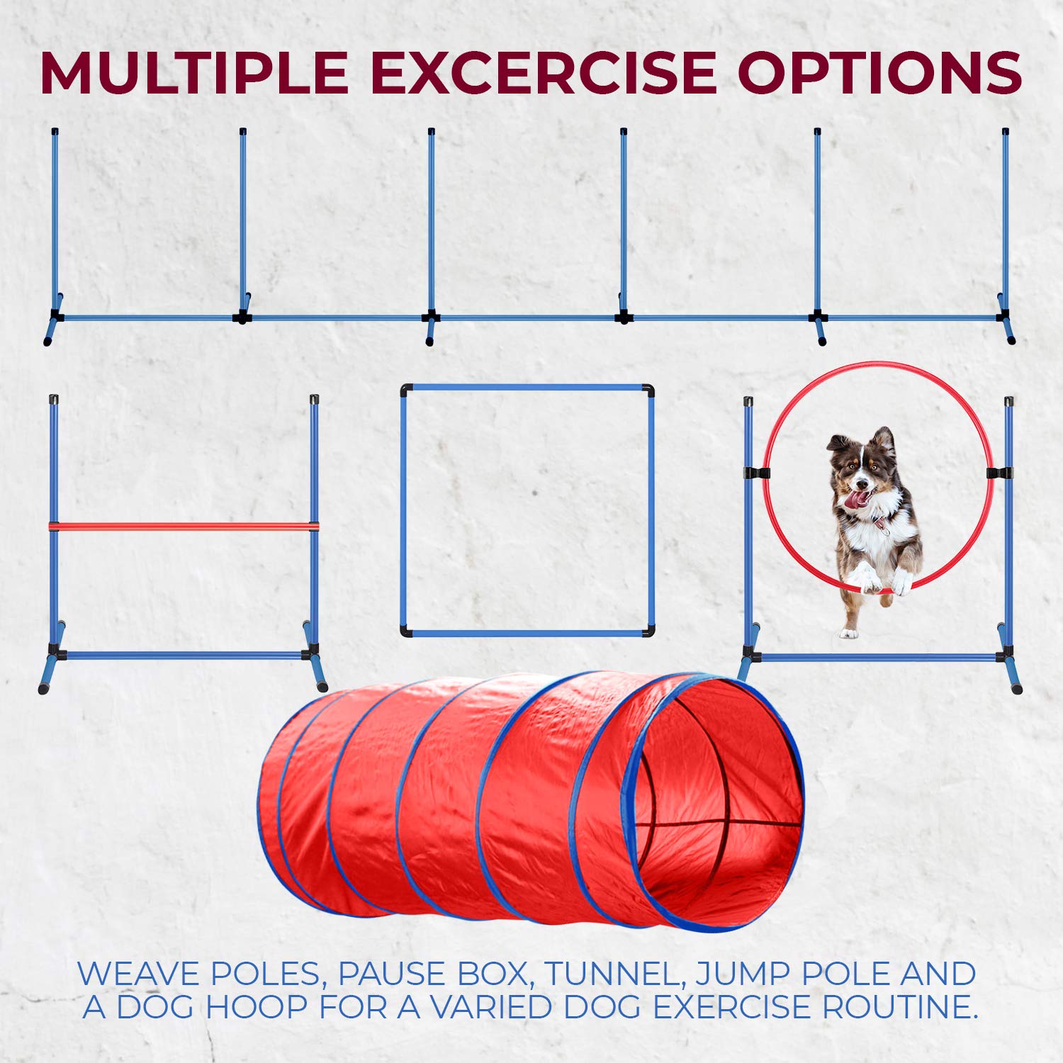 CHEERING PET Dog Agility Equipment Set - 5 Pieces, Orange Tunnel, Jump, Hoop & Weave Poles for Indoor/Outdoor Training
