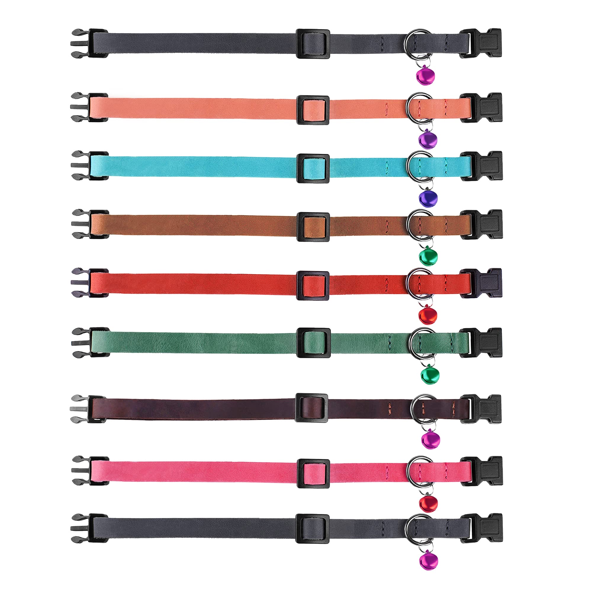 Murom Breakaway Cat Collar Leather Soft Adjustable Pet Kitten Collars With Bell Pink Brown Blue Green Red (Red)