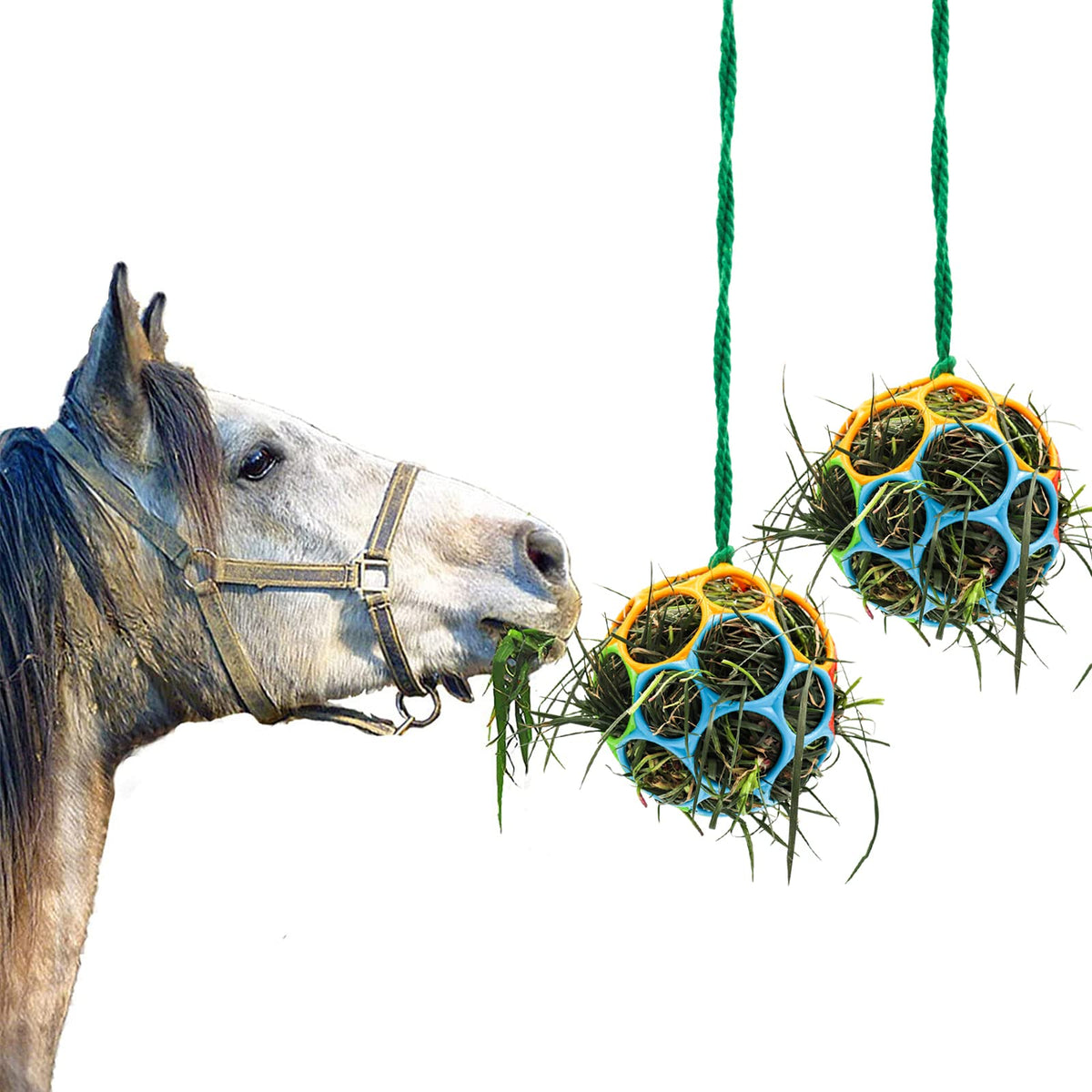 Besimple 2 Pack Horse Treat Ball Hay Feeder Toy, Goat Feeder Ball Hanging Feeding Toy For Horse Goat Sheep Relieve Stress (Color