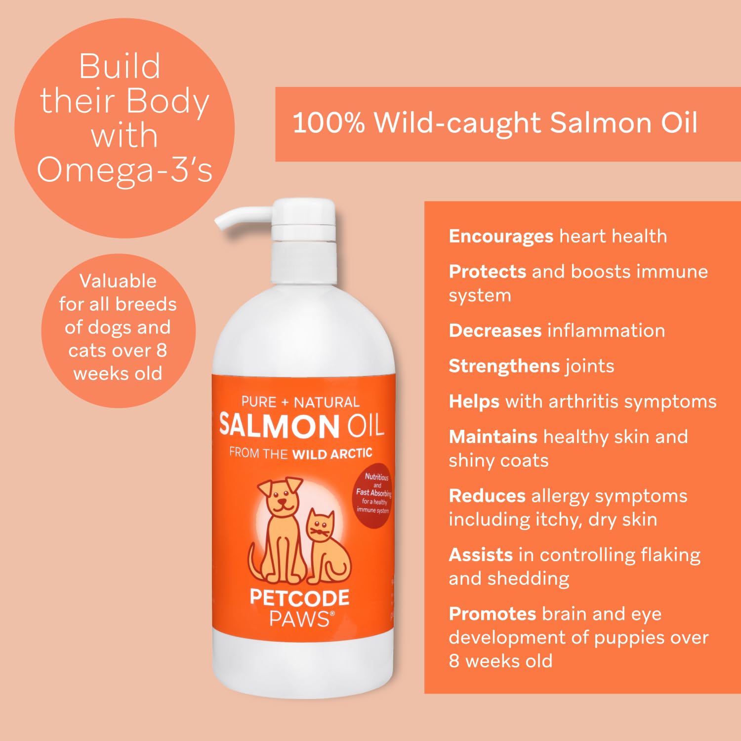 PETCODE PAWS 100% Pure + Natural Salmon Oil from The Wild Arctic for Dogs and Cats (16 OZ)