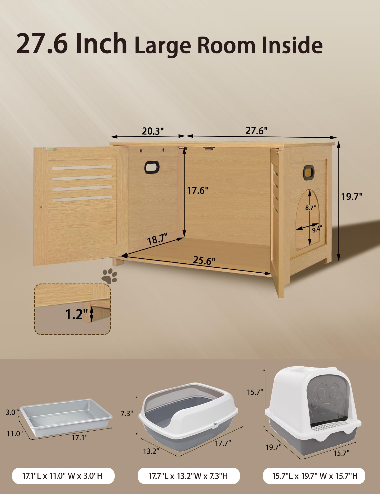 Dinzi Lvj Litter Box Enclosure, Wooden Cat House With Good Ventilation, 27.6'' Hidden Cat Washroom, Entrance Can Be On Left Or R