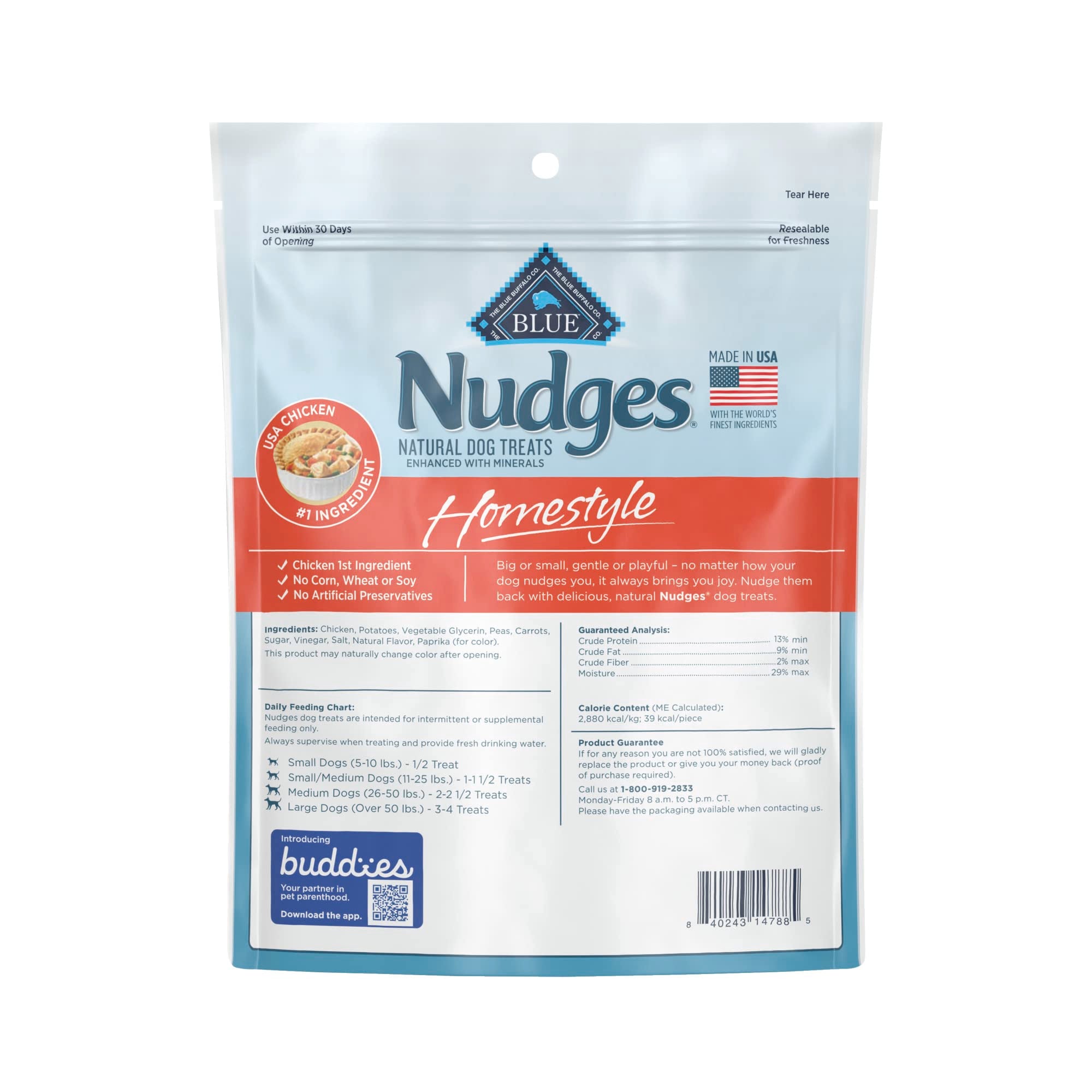 Blue Buffalo Nudges Homestyle Natural Dog Treats Made with Real Chicken, Made in the USA, Chicken, 10-oz Bag