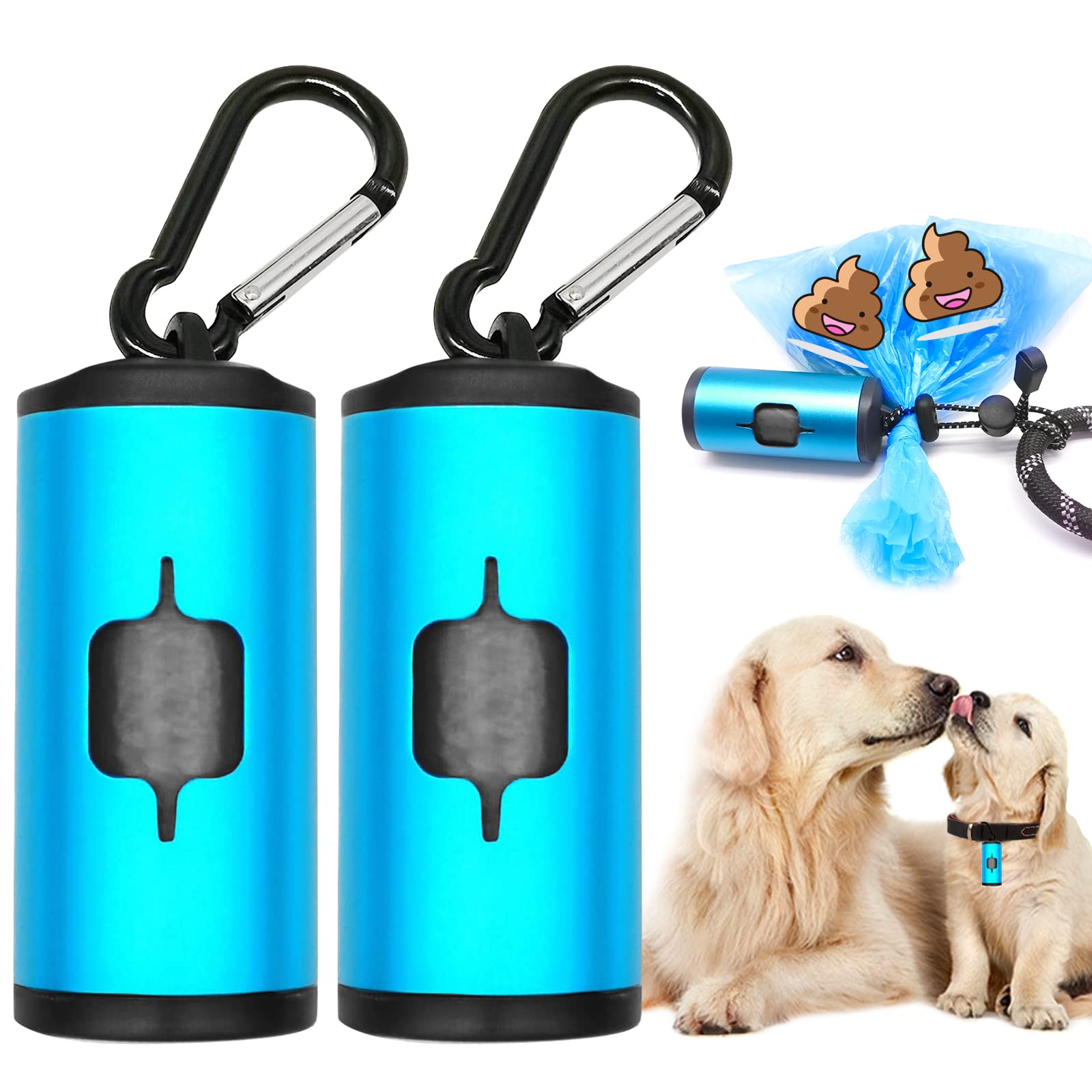 YUCHIYA Aluminum Dog Poop Bags Holder with Carabiner Metal Pet Waste Bags Dispenser with Hook and Loop Fastener and Elastic Cord