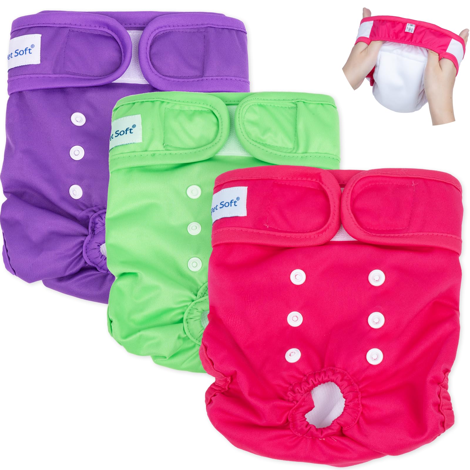 Pet Soft Washable Female Diapers (3 Pack) Female Dog Diapers, Comfort Reusable Doggy Diaper For Girl Dog In Period Heat (Classy,