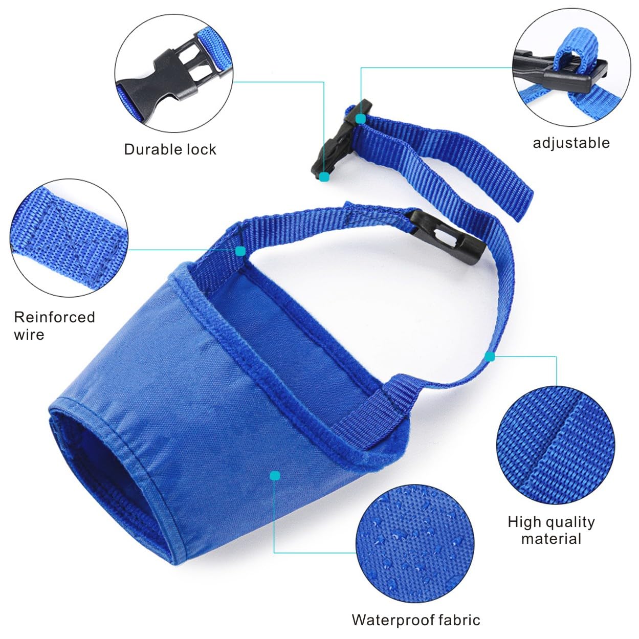 Idepet 7Pcs Adjustable Dog Muzzles - Anti-Biting Barking Muzzles For Small, Medium, Large & Extra Dogs (Blue, Pack Of 7)