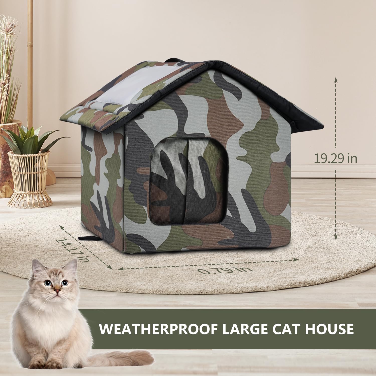Whdpets Cat House For Outdoor Cats, Weatherproof Feral Cat House With Mat And Doors, Easy To Put Together, Collapsible Warm Pet