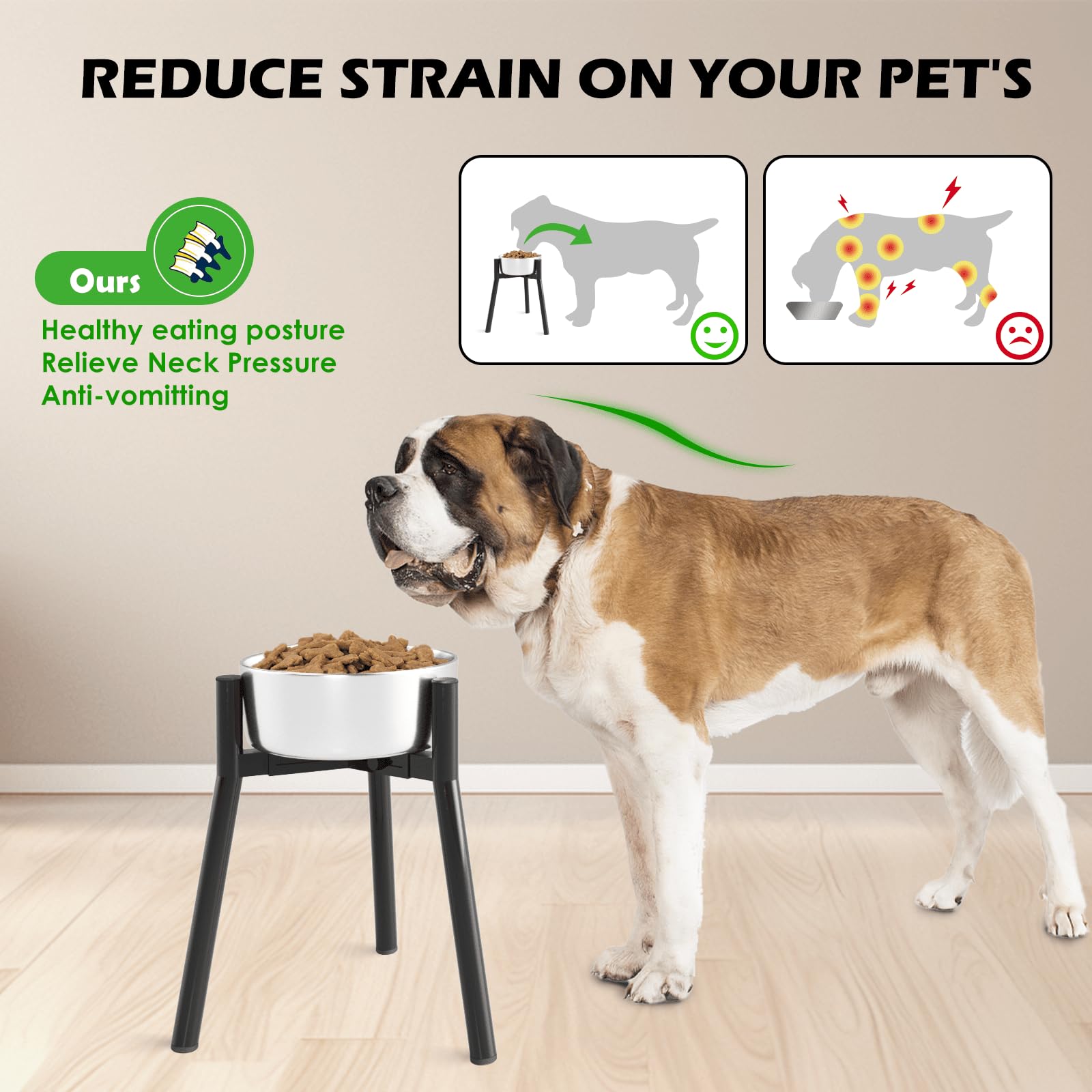 Tidant Adjustable Dog Bowl Stand For Large Dogs, Elevated 7-10.6'' Wide Bowls, 13.7'' Tall, Single Holder