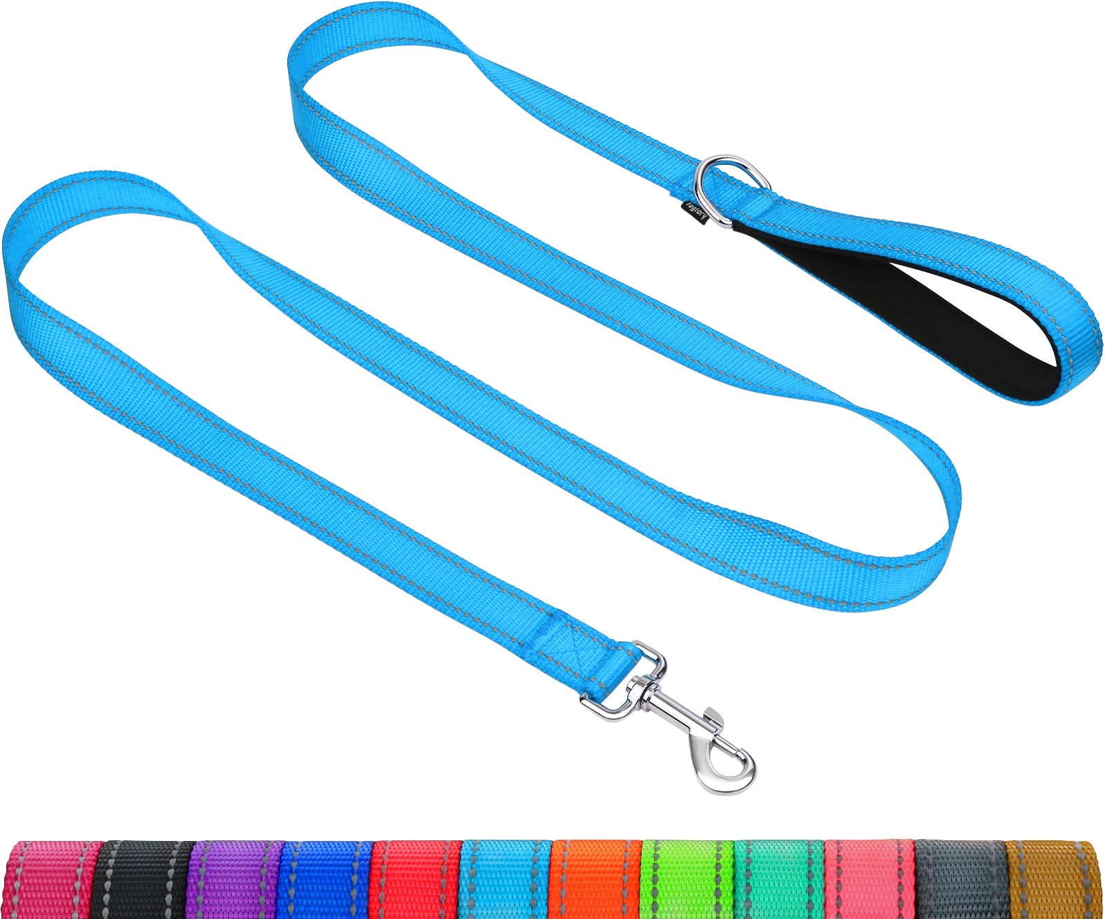 Taglory Nylon Dog Leash 6Ft, Soft Padded Handle Pet Reflective Leashes For Medium Large Dogs Walking & Training, Sky Blue