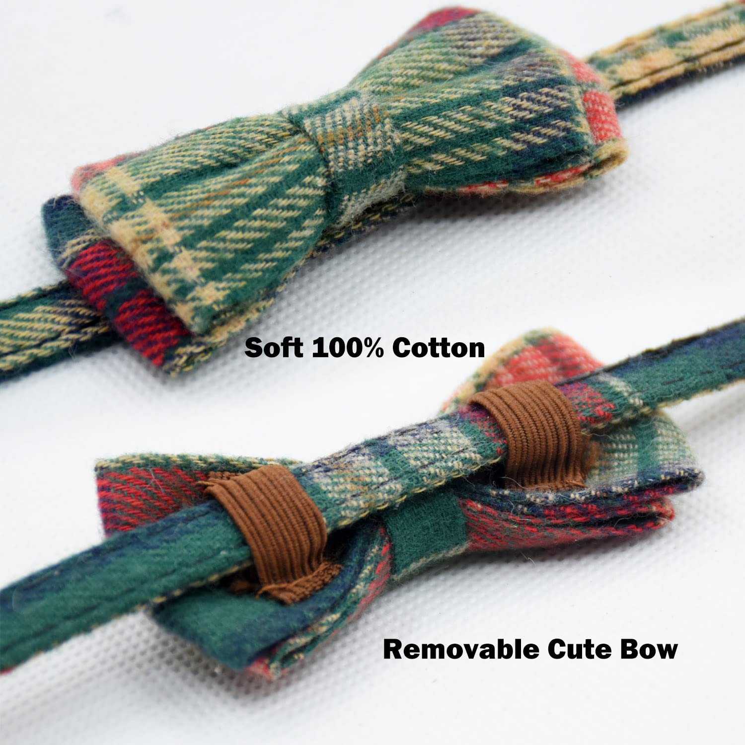 Cat Collar Breakaway With Bell And Bow Tie, Plaid Design Adjustable Safety Kitty Kitten Collars(6.8-10.8In)(Christmas Red&Green)