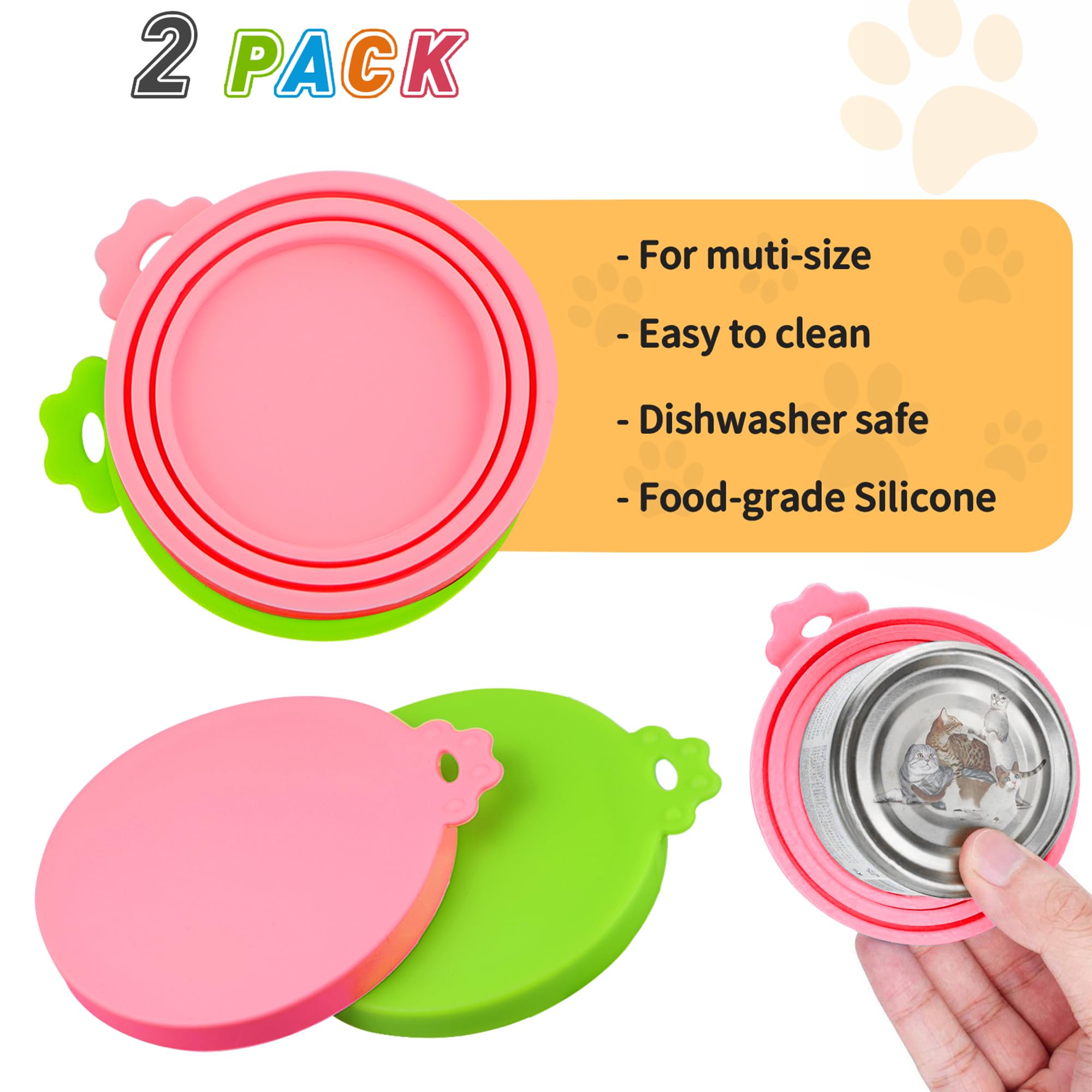 Lydia s Deal 2 Pack Pet Food Can Covers, Universal Silicone Can Lids for Dog & Cat Food, Fits Most Standard Size Food Cans, BPA