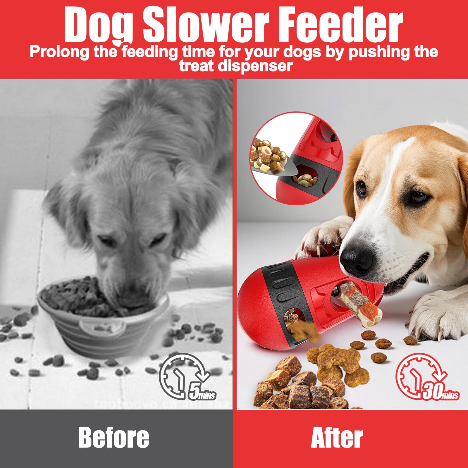 2 In 1 Treat Dispensing Dog Toys, Adjustable Puzzle Feeder Dogs With Bully Stick Holder For Small/Medium/Large Dogs, Interactive