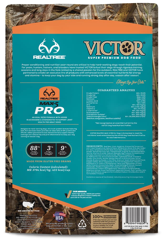 Victor Super Premium Pet Food Realtree - Max-5 Pro, Dry Dog Food, 5-lb Bag, Camo