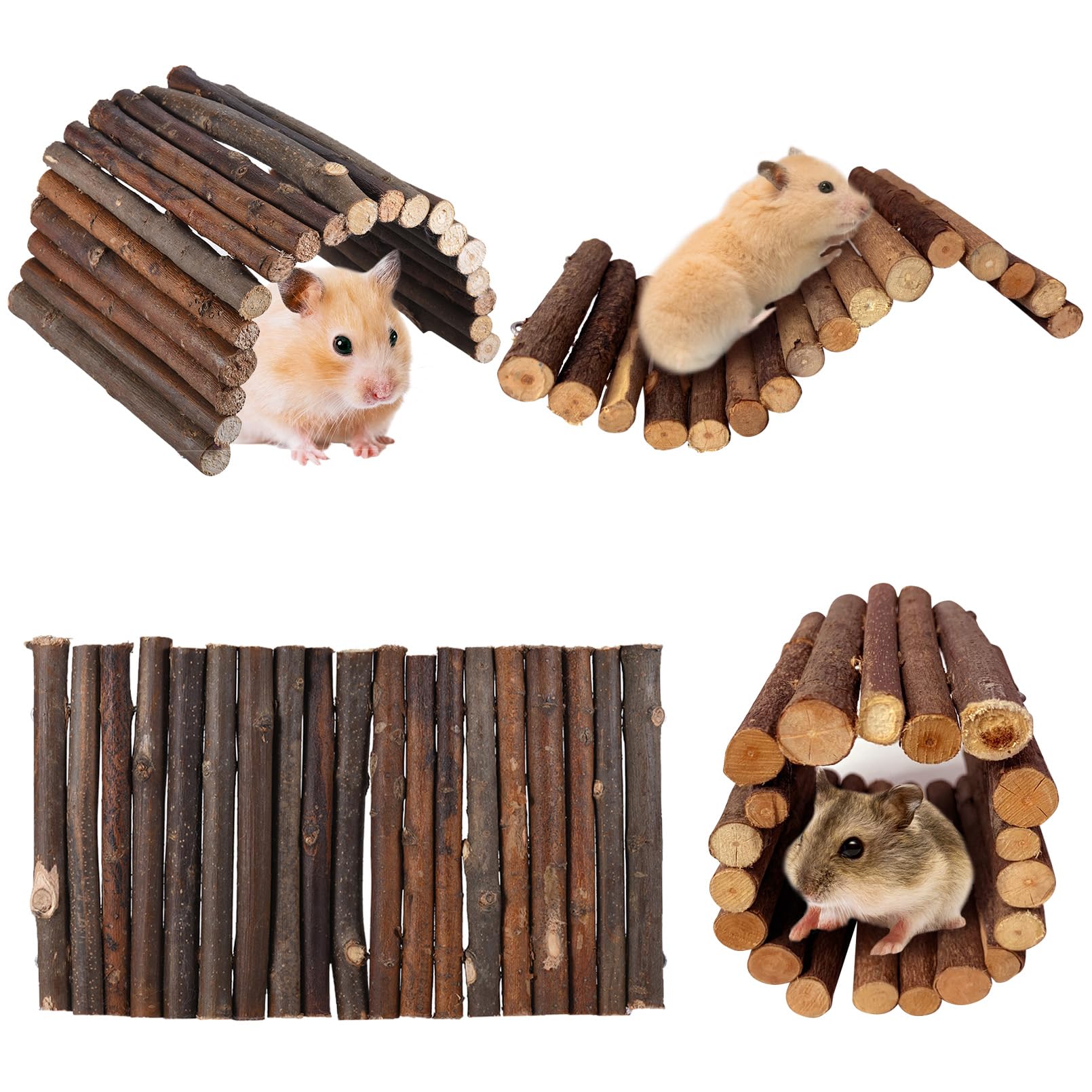 Hamiledyi 4Pcs Hamster Bridge Wooden Bridge Toy Rat Ladder Natural Wooden Hideout Tunnel Ladder Hamster Cage Accessories Chew To