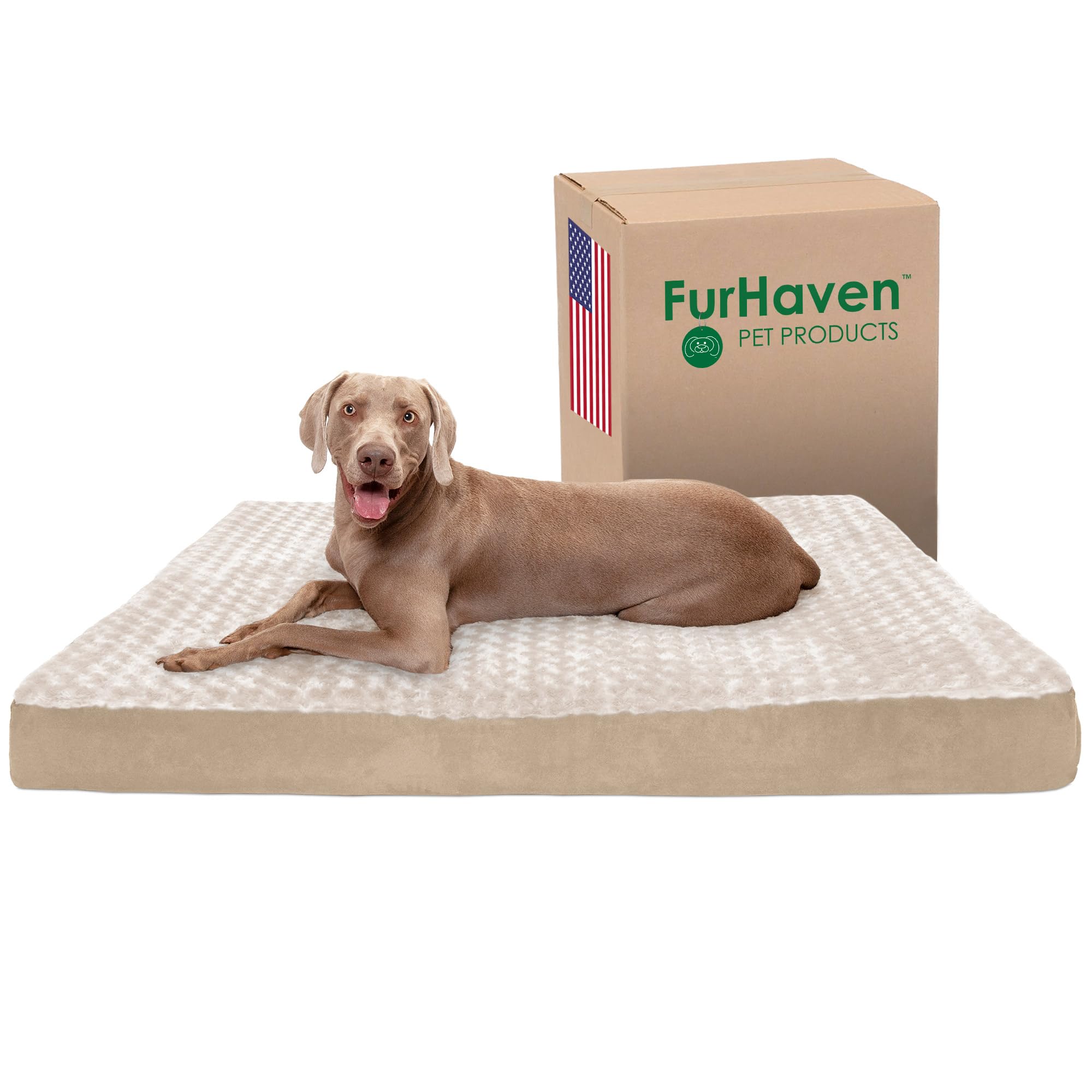 Furhaven Cooling Gel Dog Bed for Large Dogs w/ Removable Washable Cover, For Dogs Up to 125 lbs - Ultra Plush Faux Fur & Suede M