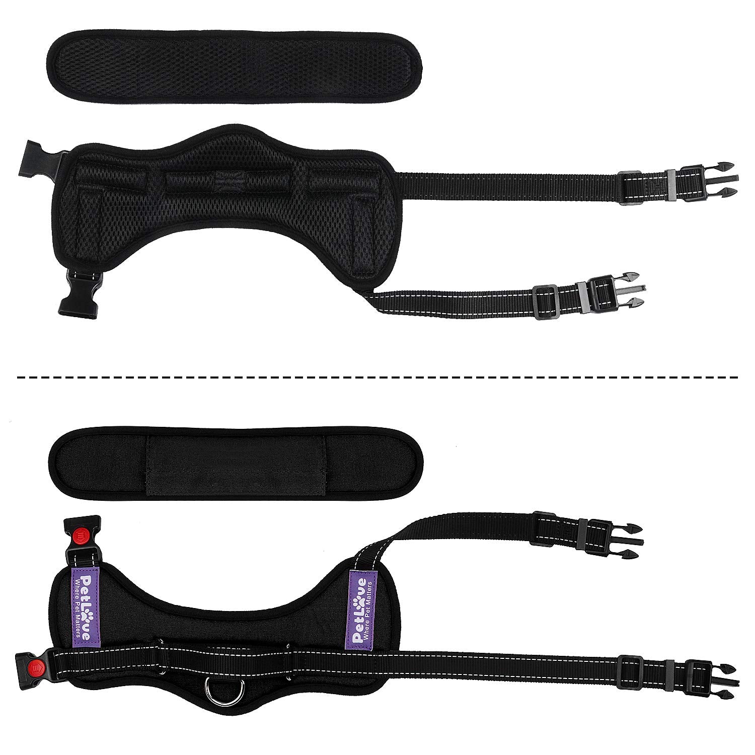 Petlove Dog Harness, Adjustable Soft Leash Padded No Pull Dog Harness For Small Medium Large Dogs, Black