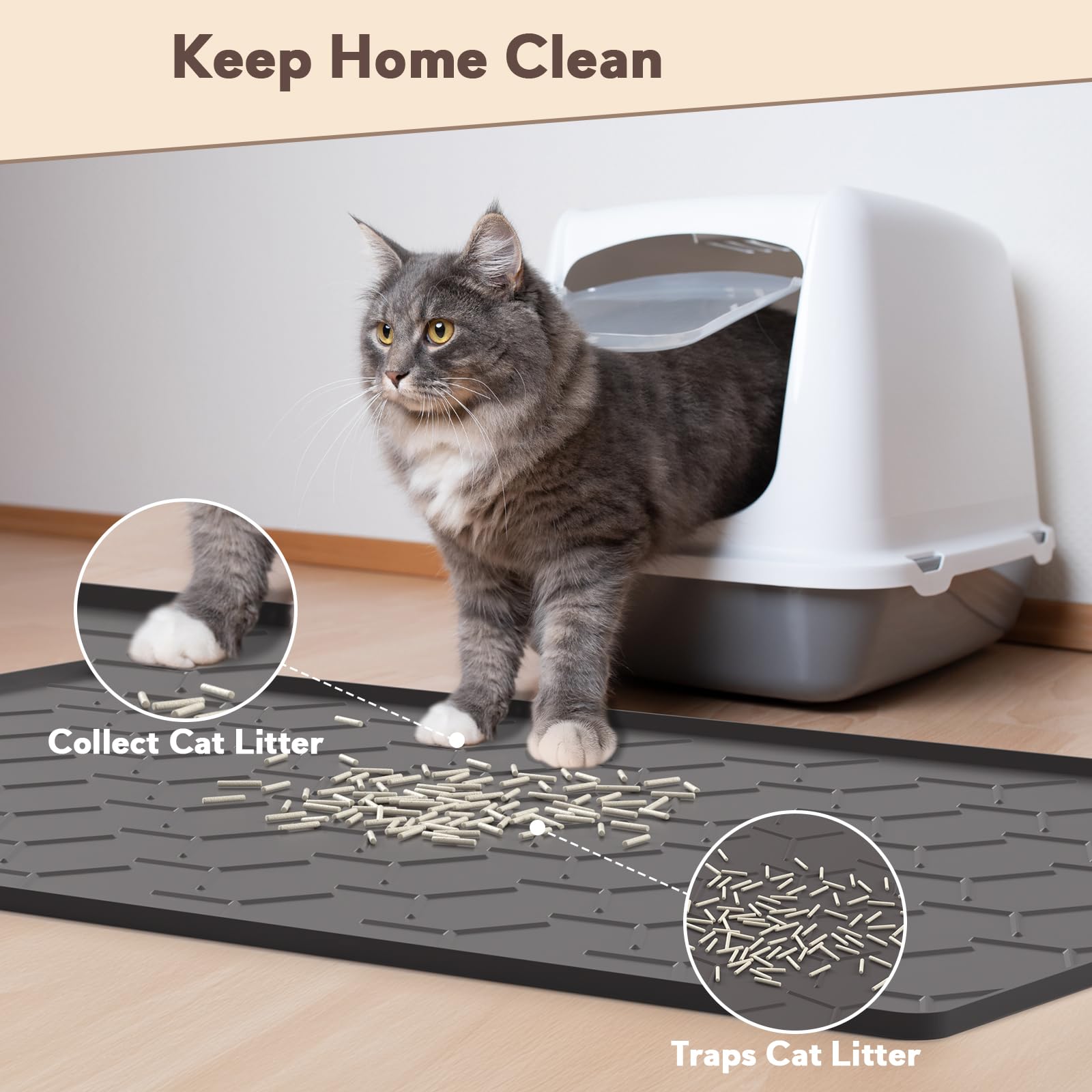 Garoopion Silicone Cat Litter Trapping Mat, Large Waterproof 34'' X 22'' Cat Litter Box Mat, Easy To Clean, Black
