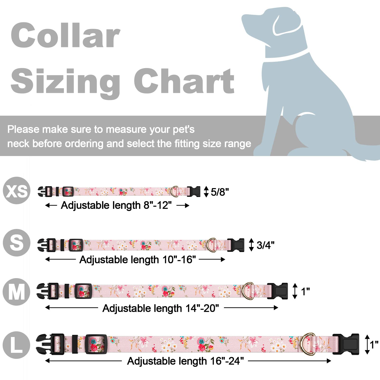 Rnivvi Dog Collar For Large Dogs, Cute Floral Heavy Duty Adjustable Puppy Collar With Quick Release Buckle For Boy Girl & Female