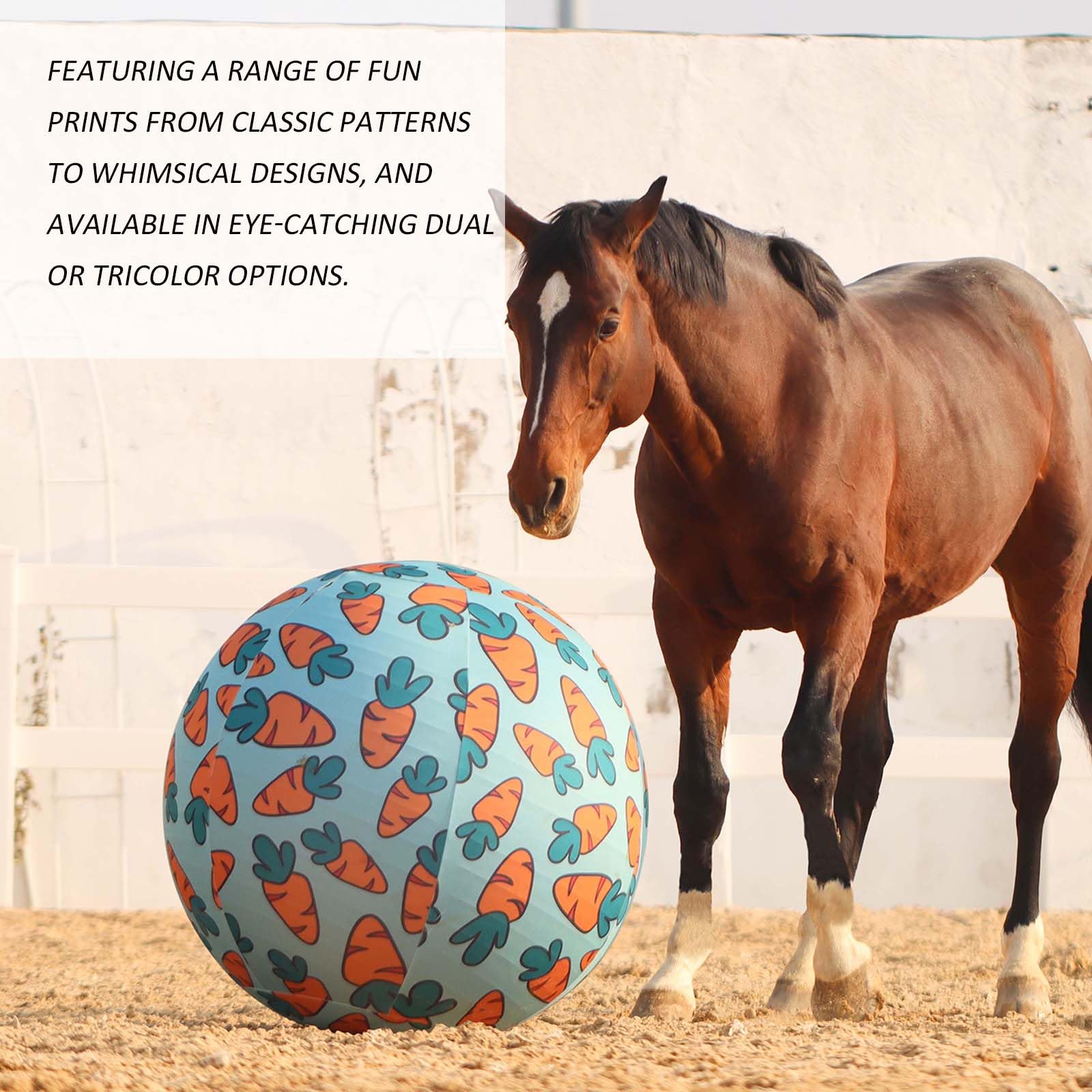 Harrison Howard Howdy Bally Horse Playball Covers Mega Ball Cover For Equine Use Exclusive Fun Patterns Protective Carrot Print