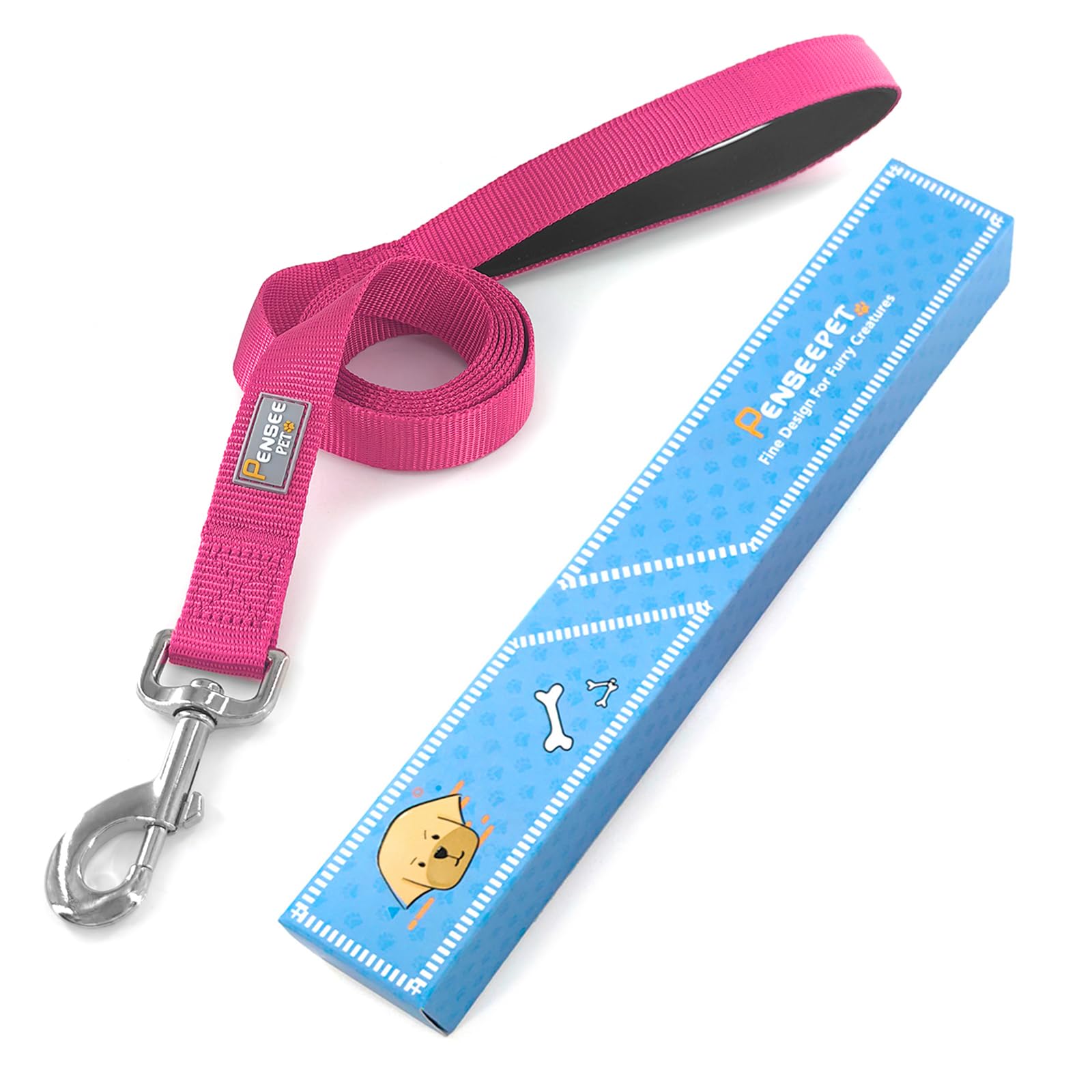 Penseepet Basic Dog Leashes 6 Ft Padded Handle Nylon Dogs Leashes For Medium Dogs Hot Pink
