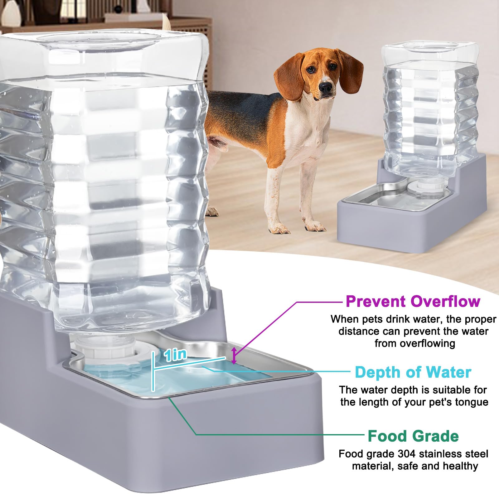 MASOCAT 8L Upgraded Automatic Large Capacity Dog and Cat Water Dispenser with Stainless Steel Bowl,100% BPA-Free,Gravity Waterer