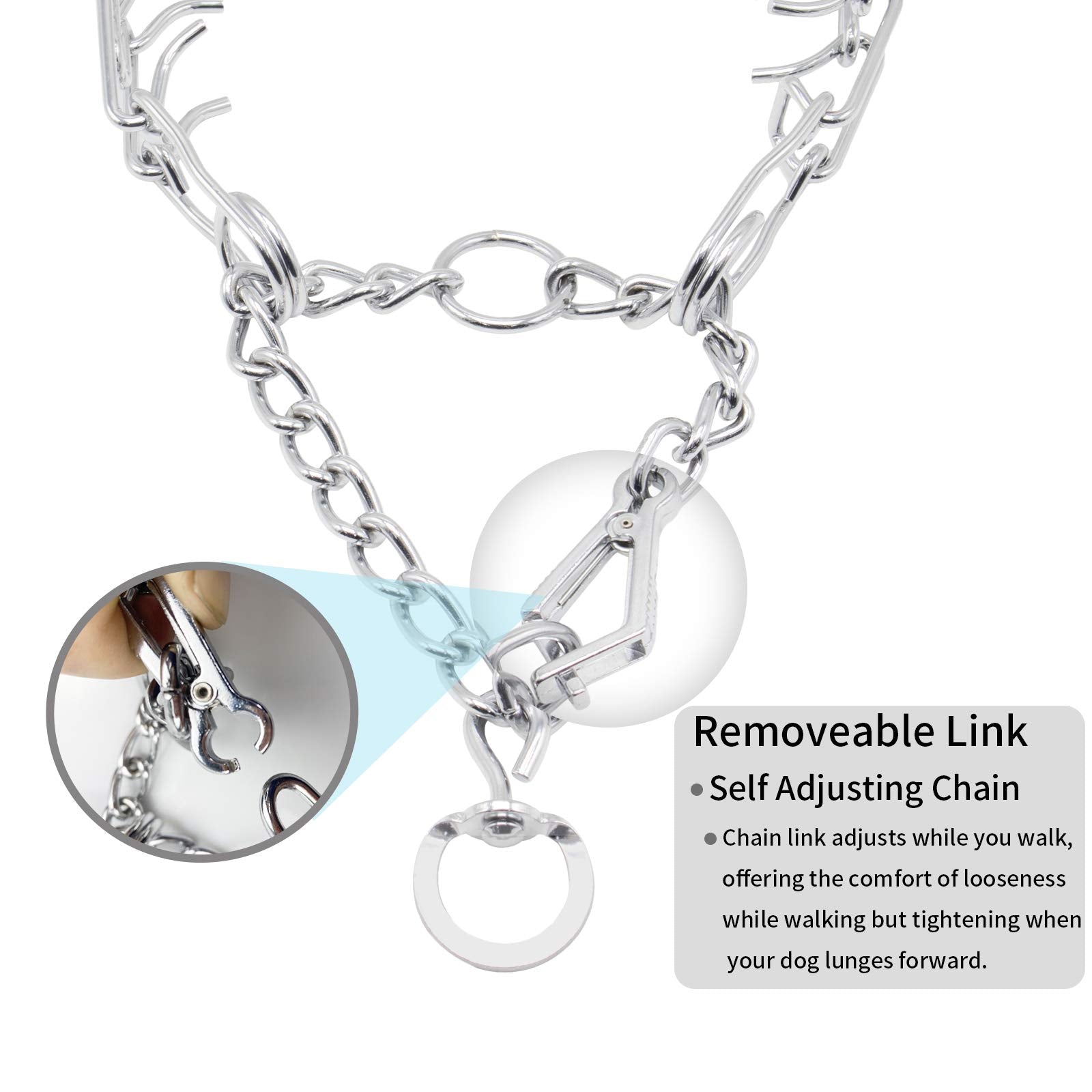 Dog Prong Collar, Ultra-Plus Chrome Plated Training Collar With Quick Release Clip For Dogs, Adjustable Pet Pinch Collar With Silver Plating For Small Medium Large Dogs (L)