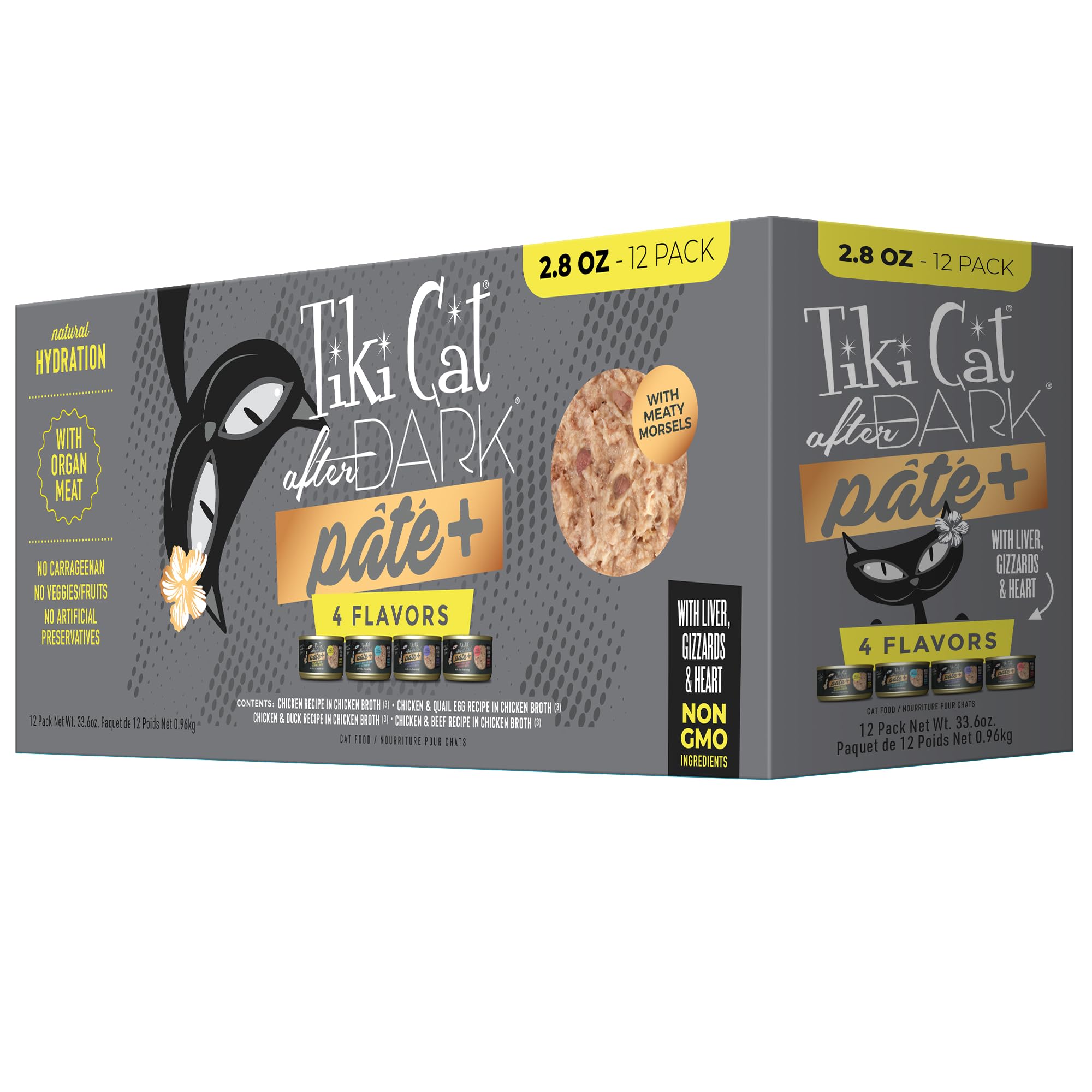 Tiki Cat After Dark Pate+ Wet Cat Food, Variety Pack, 2.8 oz. Cans (Pack of 12)