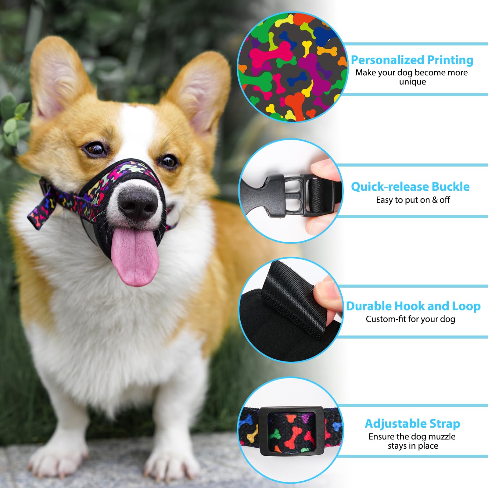 Luckypaw Dog Muzzle, Soft Muzzles For Small Medium Large Dogs, Breathable Mouth Cover To Stop Biting And Chewing With Pattern, A