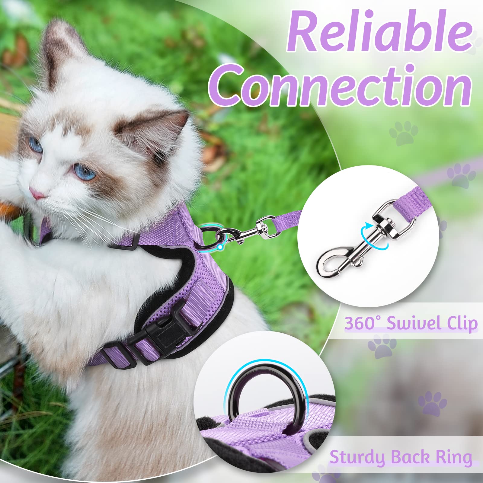 Rabbitgoo Cat Harness And Leash For Walking, Escape Proof Soft Adjustable Vest Harnesses For Cats, Easy Control Breathable Reflective Strips Jacket, Light Purple, Xxs