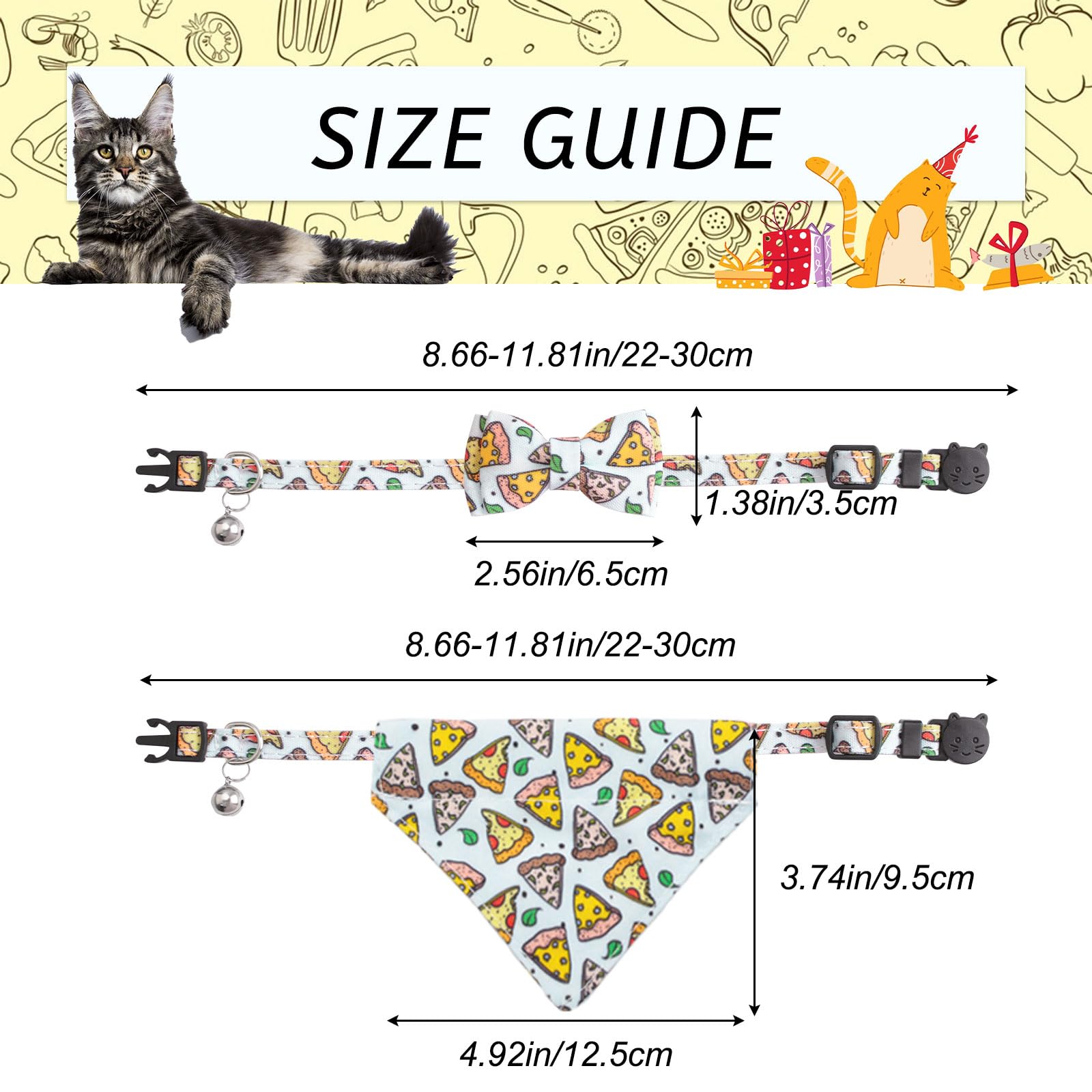 Hacraho Bow Tie Cat Collar Bandana, 2 Pieces Cat Collar Breakaway With Cute Bow Tie And Bell Adjustable Kitten Collar With Remov