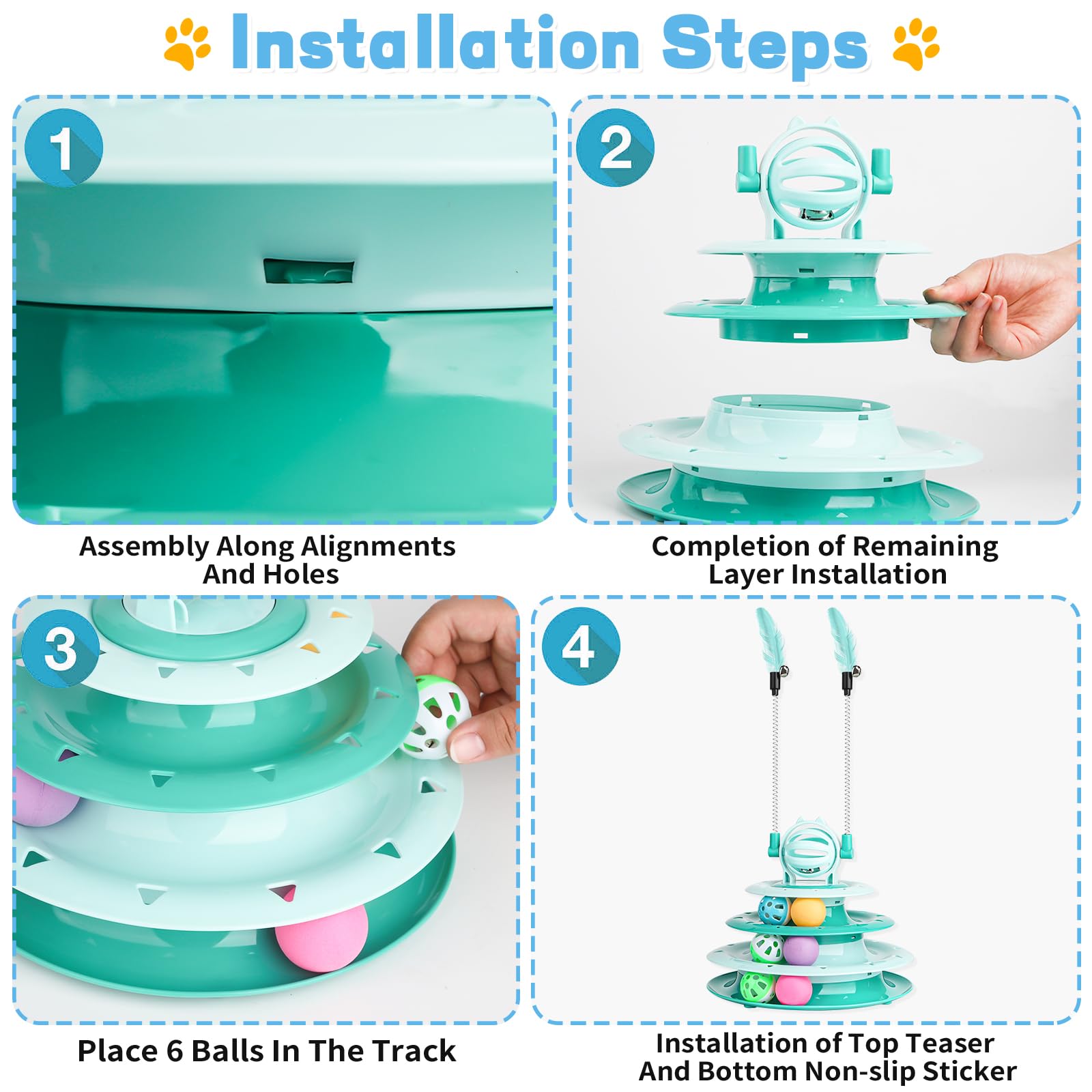 Goosheep Cat Toy Interactive Pet Plaything For Indoor Kitten Interactive Kitty Puzzle Ball With 2 Cat-Tease (Green)