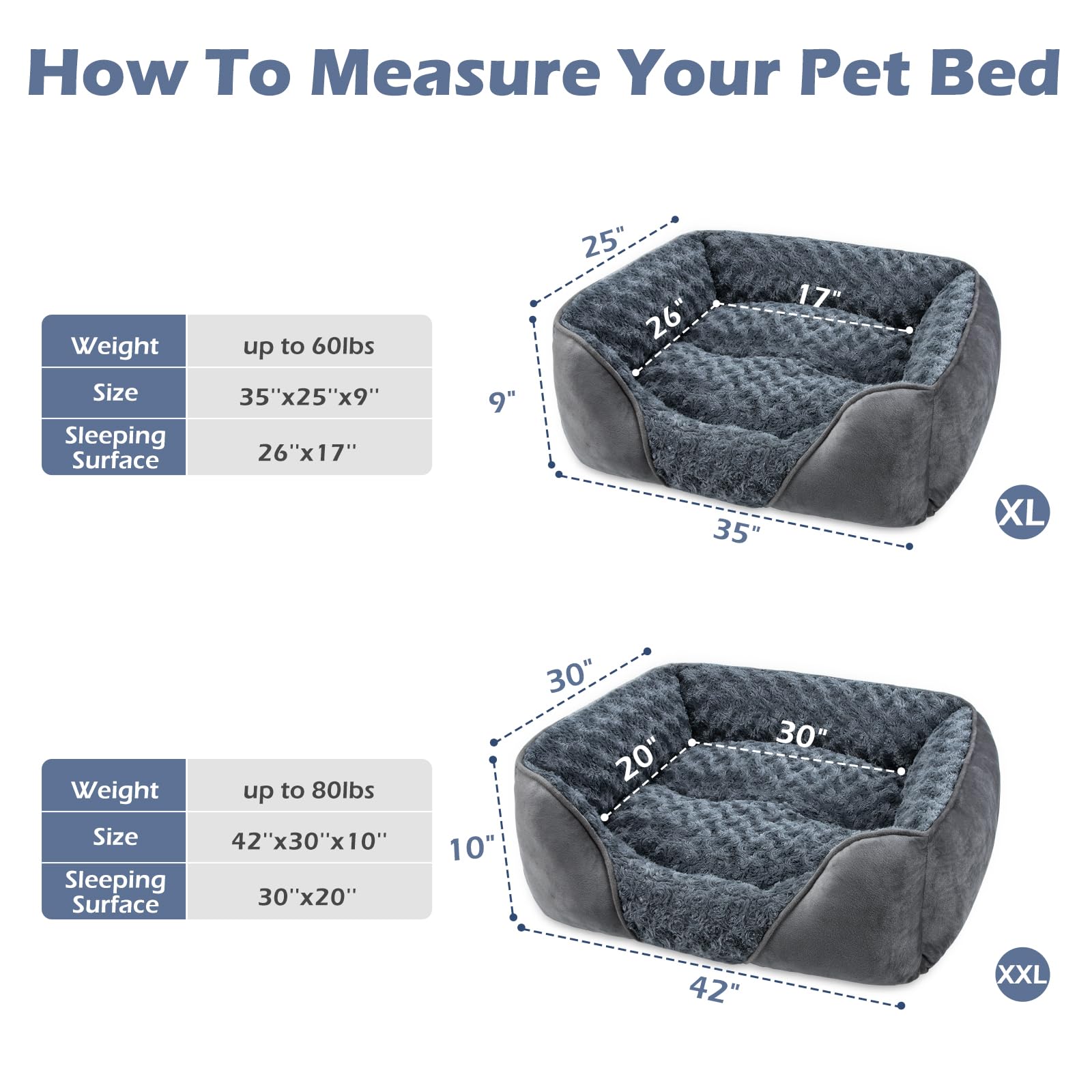 Invenho Xx-Large Dog Bed For Large Medium Small Dogs, Rectangle Washable Dog Bed, Orthopedic Dog Bed, Soft Calming Sleeping Puppy Bed Durable Pet Cuddler With Anti-Slip Bottom Xxl(42'X30'X10')