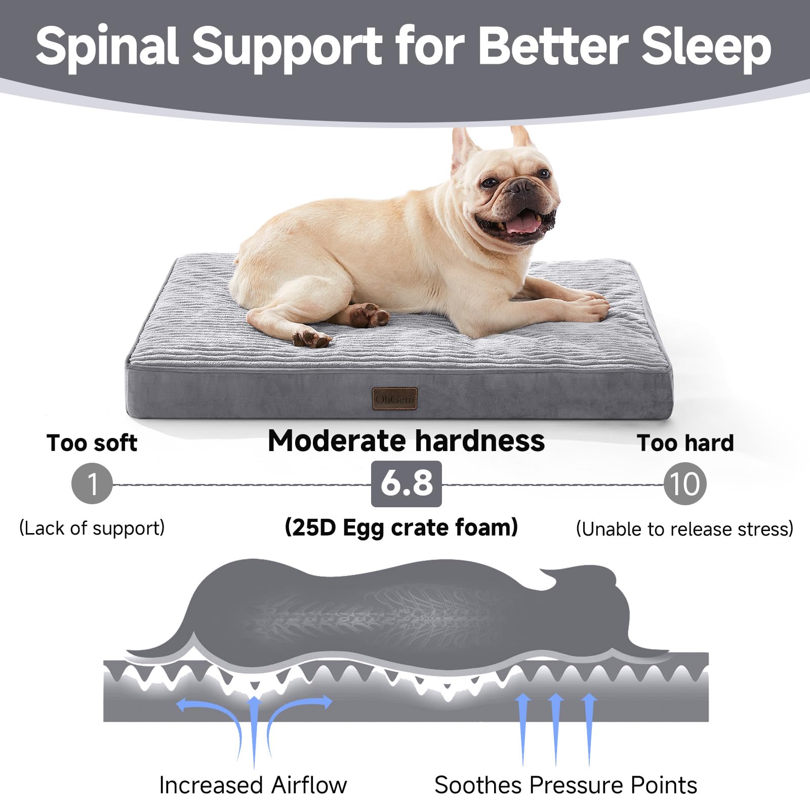 Ohgeni Orthopedic Waterproof & Machine Washable Dog Bed For Small Medium Pets, Suitable For Crates, 25D Egg Crate Foam, Non-Slip