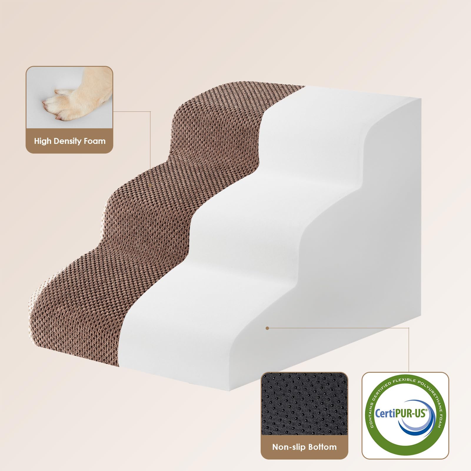 Eheyciga Curved Dog Stairs Ramp For Small Dogs 15.7'' H, 3-Step Dog Steps For Couch Sofa And Chair, Pet Stairs For Cats, Non-Sli