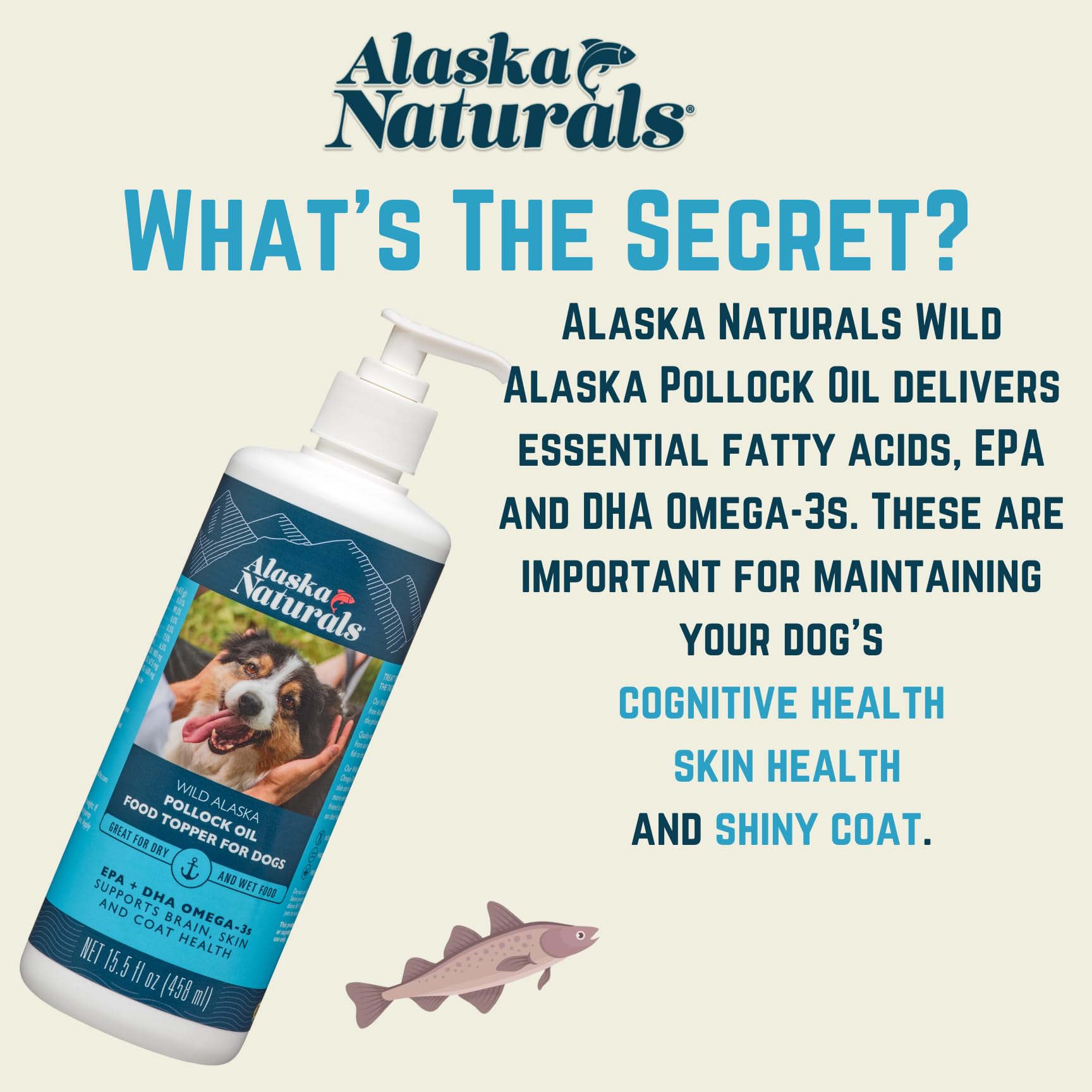 Alaska Naturals Wild Alaskan Fish Oil Supplement for Dogs Skin and Coat with EPA DHA Omega 3 Fatty Acids Sustainable Liquid Food