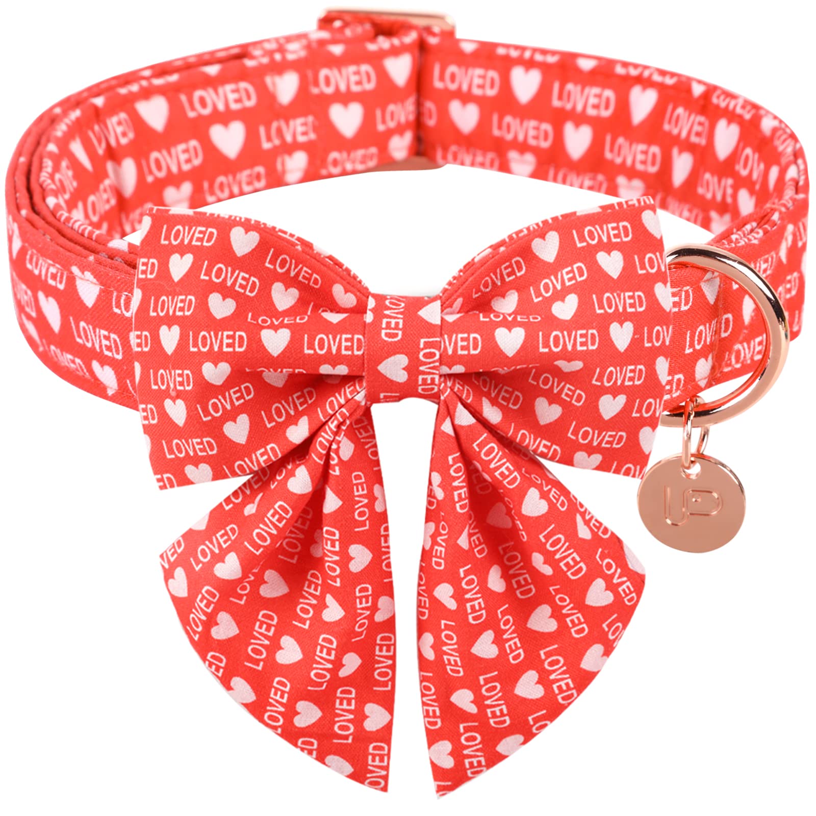 Up Urara Pup Valentine Dog Collar With Bow Tie, Valentine Bowtie Collar For Puppy Girl Boy Dog Or Cat, Cotton Collar With Durable Metal Buckle, Valentine’S Day Gift Pet Collar, Xs, Neck 8-12In
