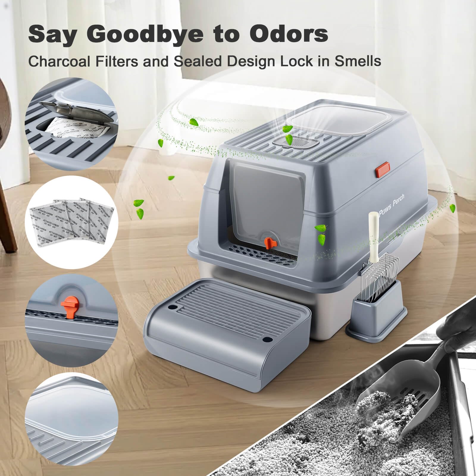 Stainless Steel Metal Cat Litter Box Large Enclosed With Lid, Dog Proof Jumbo Hooded High Sides For Big Cats, Indoor Multi Cat U