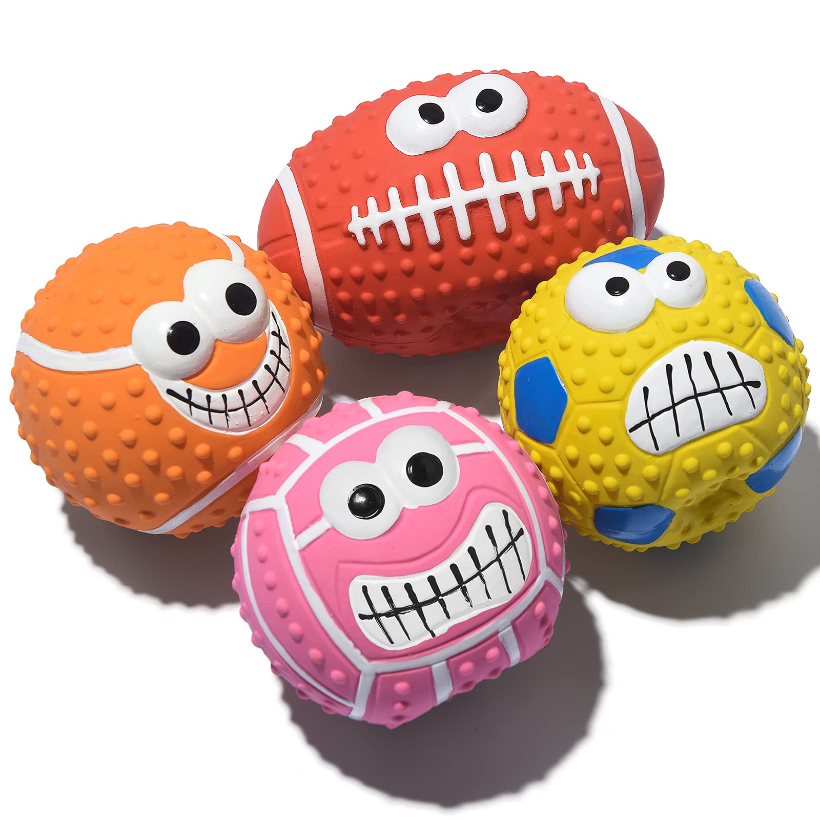 Schitec Squeaky Dog Balls, [4 Pack] Cute Interactive Latex Rubber Toys With Squeaker, 2.2'' Soft Bouncy Fetch Ball For Puppy Sma