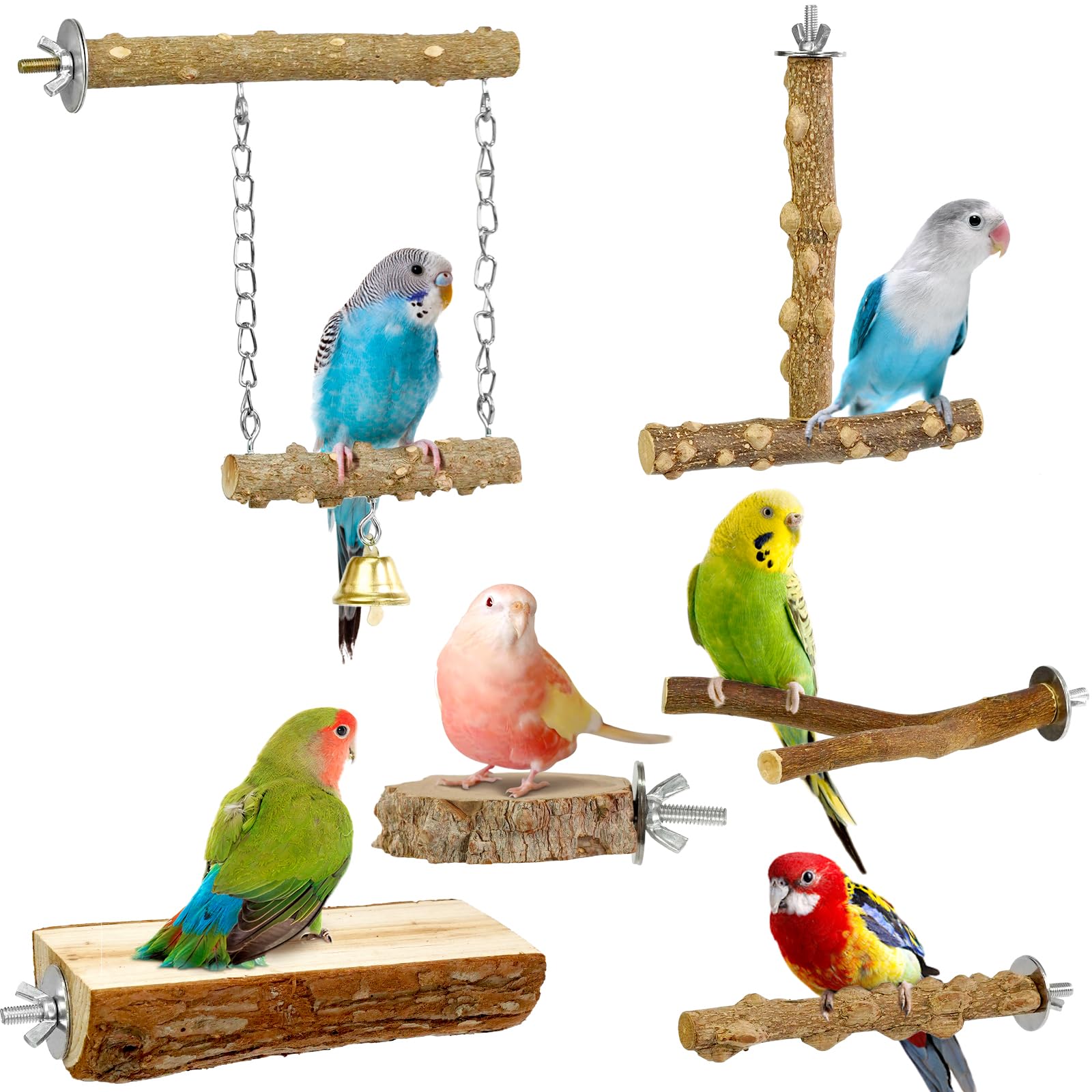 HPAWHOMEPART Bird Perches, 6pcs Natural Wood Birds Stand Branch, Bird Perch Chewing Stick Cage Accessories Parrot Climbing Stand