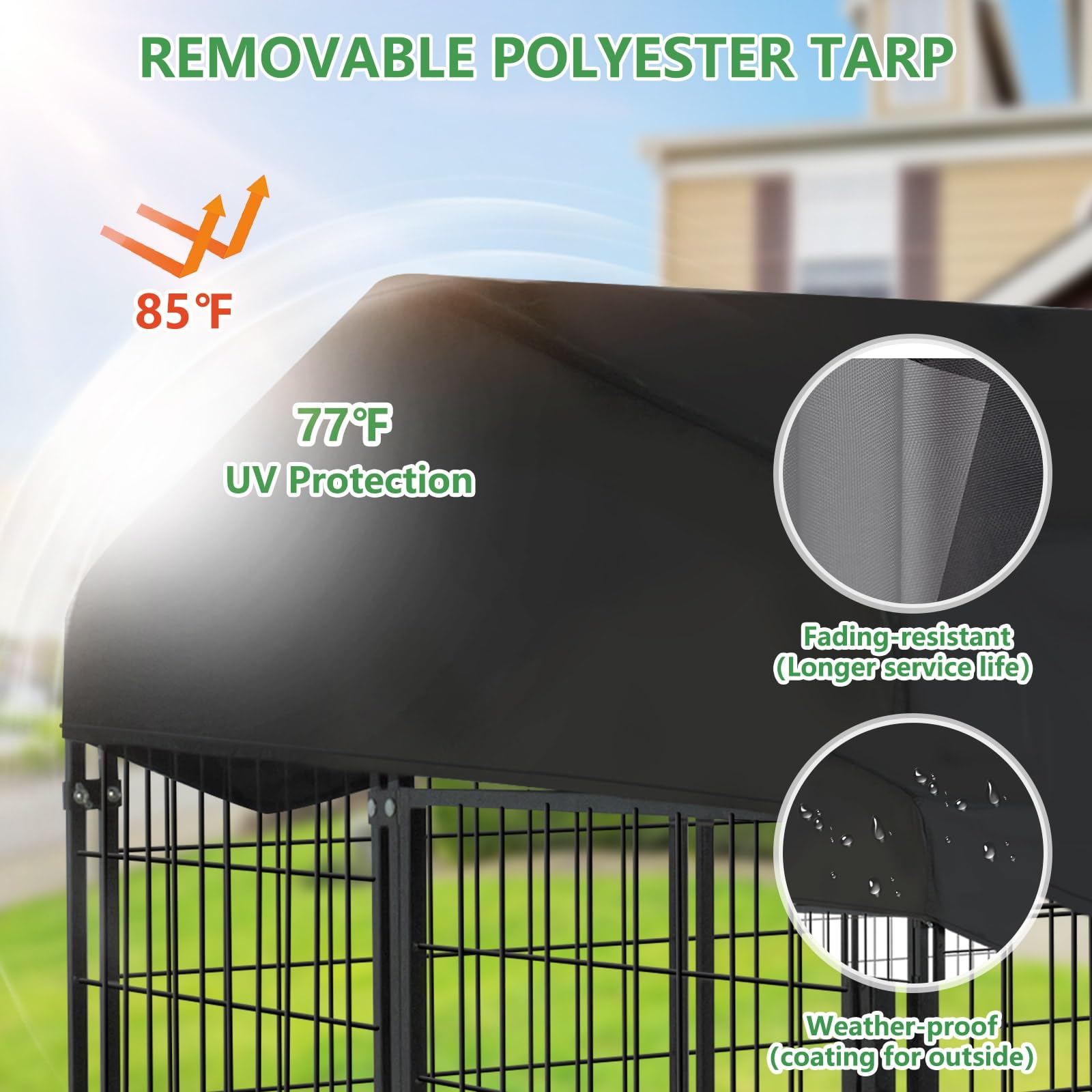 1R2P3I Dog Kennel Outdoor With Waterproof Roof, 4'L X 4'W X 4.5'H Large Outdoor Kennel With Rotating Feeding Door, Bowls, Dog Ca